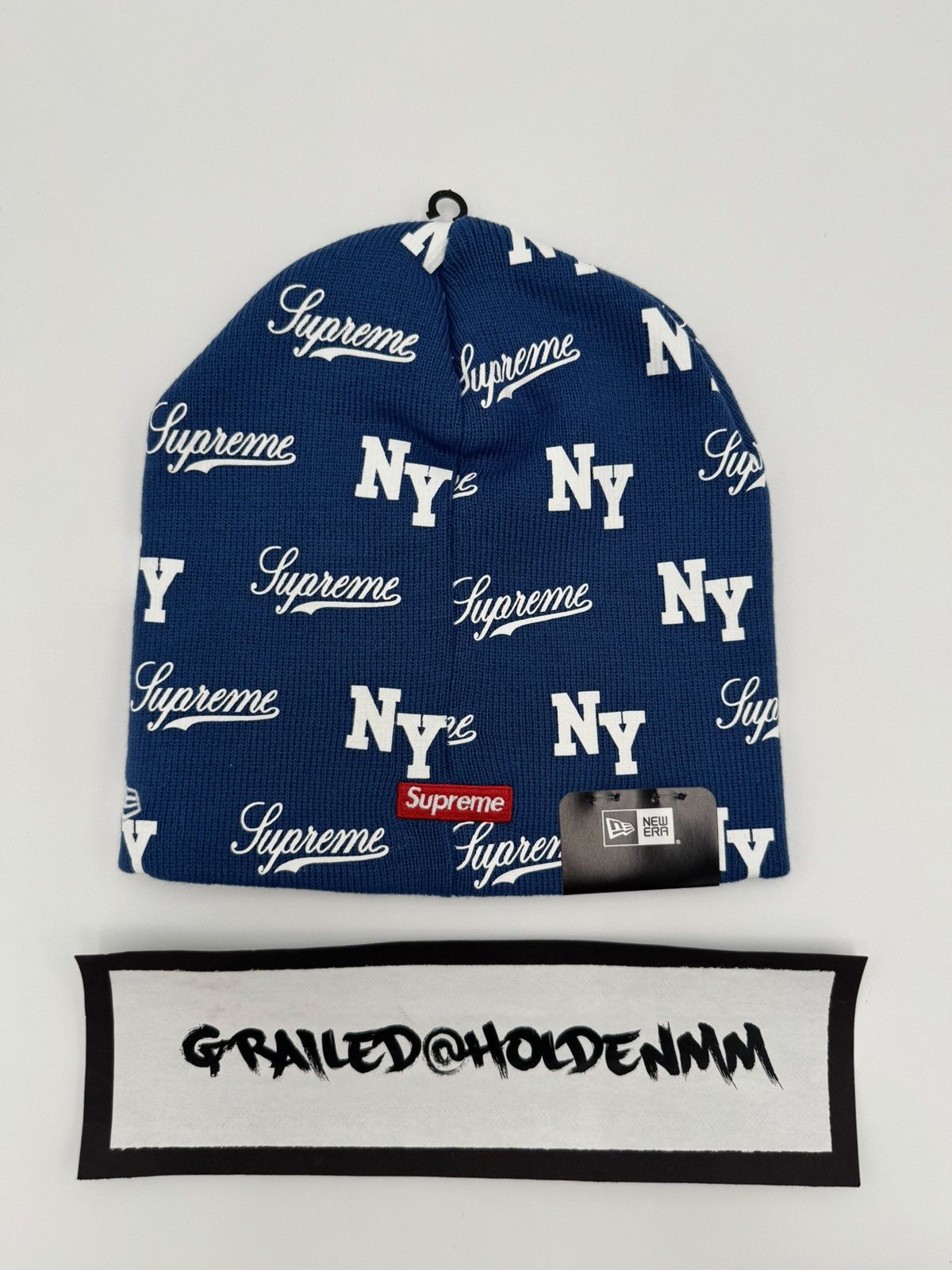 New Era × Supreme Supreme New Era Script Beanie Navy Blue | Grailed