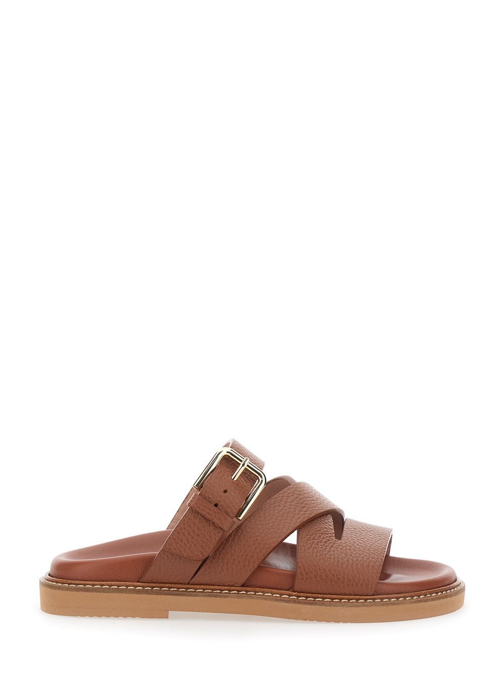 Pollini Brown Leather Open Toe Sandals with Buckle Closure for Women Size US 10 / IT 40 - 1 Thumbnail