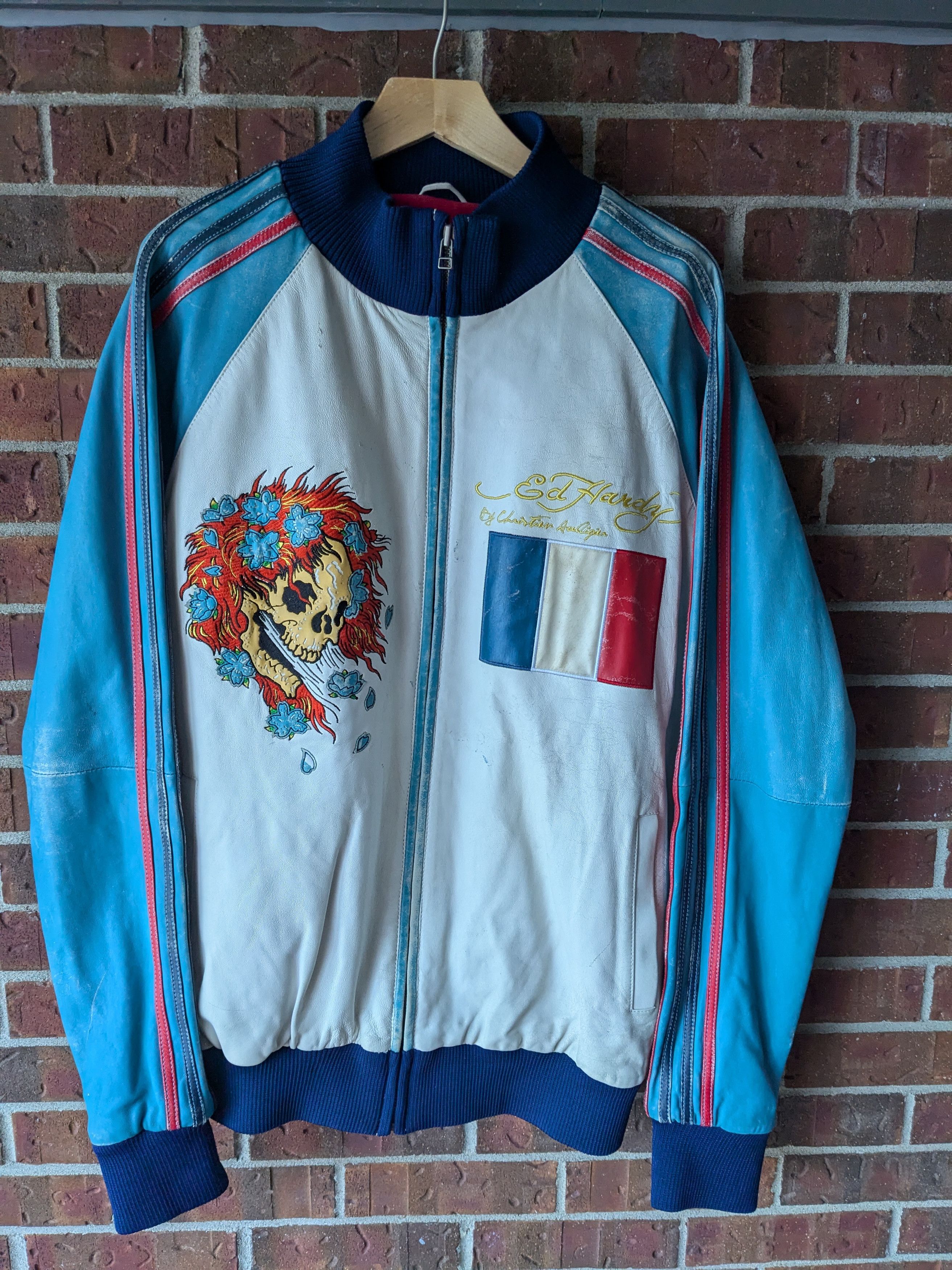 Ed Hardy ED HARDY "FRANCE" LEATHER TRACK JACKET Size US L / EU 52-54 / 3 - 2 Thumbnail