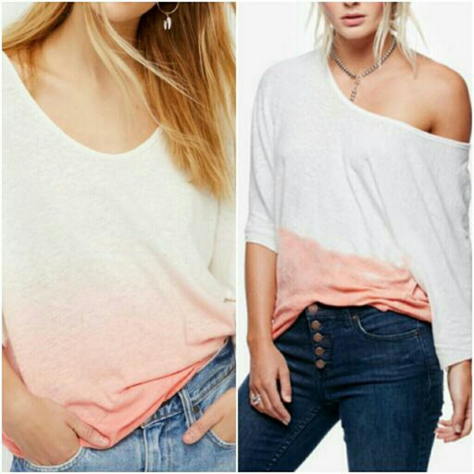 Free People Free People Cream to Coral Ombre Lightweight Pullover Size S / US 4 / IT 40 - 2 Thumbnail