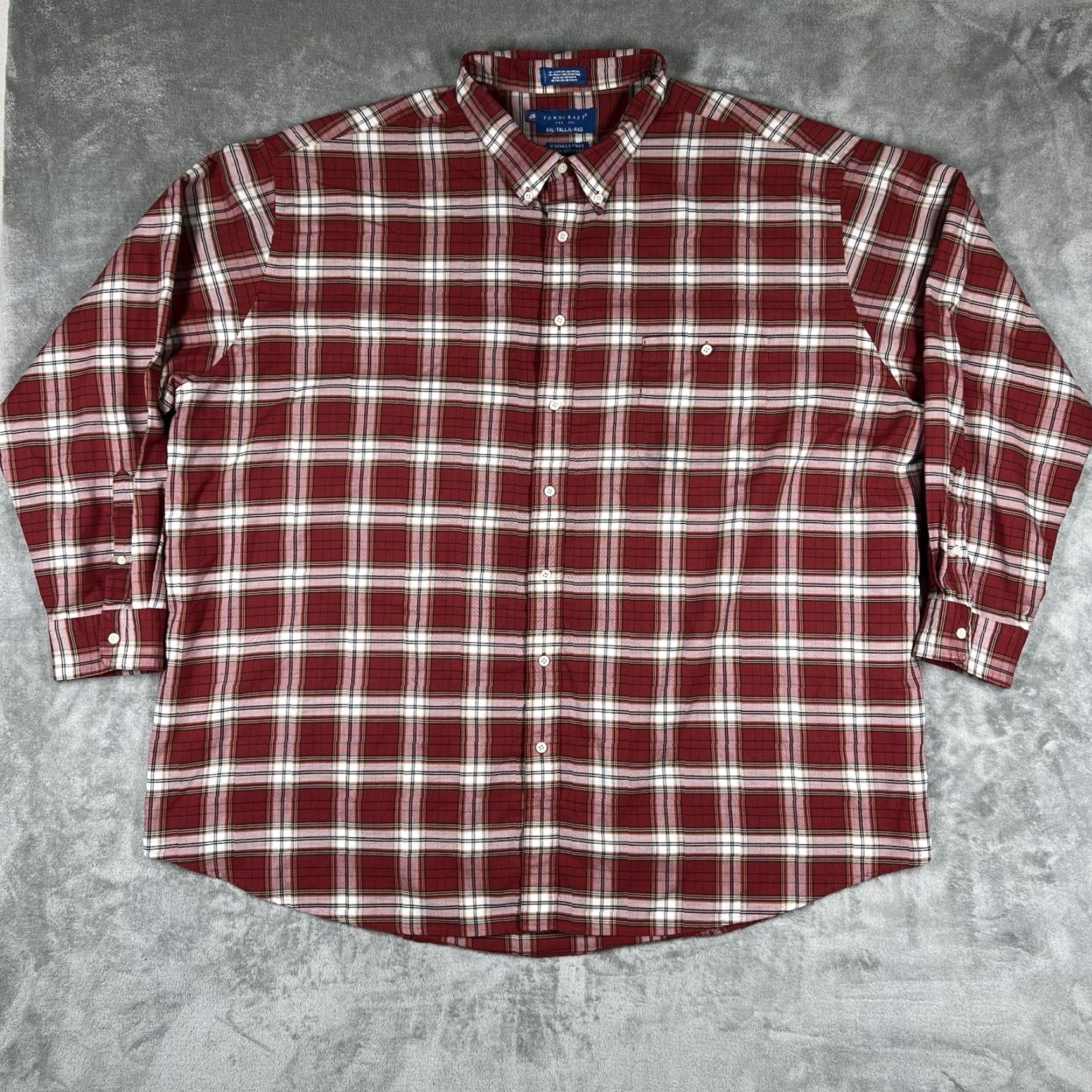 Vintage Towncraft Men 4XLT Flannel Plaid Button-Down Shirt Long Sleeve Casual Red 60% Cotton 40% Polyester Big & Tall with Pockets Size US XXL / EU 58 / 5 - 2 Thumbnail