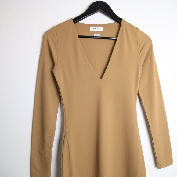 Aritzia Babaton Contour V-neck Longsleeve Constant Camel Dress Size S / US 4 / IT 40 - 2 Thumbnail