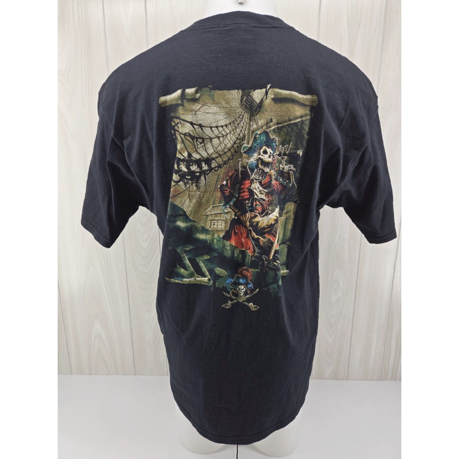 Fruit Of The Loom VINTAGE Fruit of the Loom T Shirt Skeleton Pirate Art Skull 90s Y2K XL Black Mens Short Sleeve Crew Neck Cotton Graphic Print Size US XL / EU 56 / 4 - 2 Thumbnail