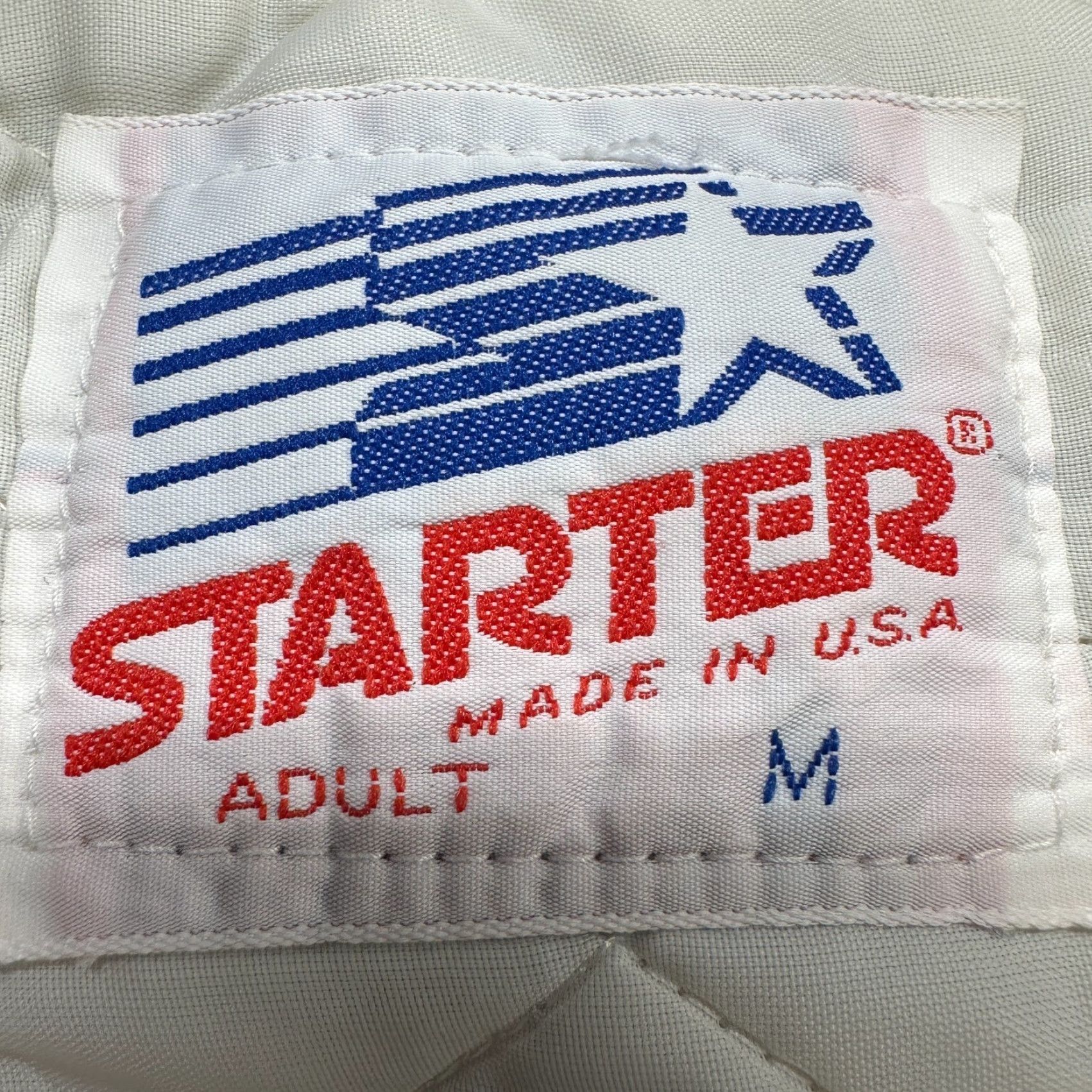 Starter VINTAGE Starter Jacket Mens M Blue Beige H&B Trucking Chainstitch Satin Rosina 90s Jacket, Varsity, Nylon, Button Snap, Regular Fit, Men Size US M / EU 48-50 / 2 - 6 Thumbnail