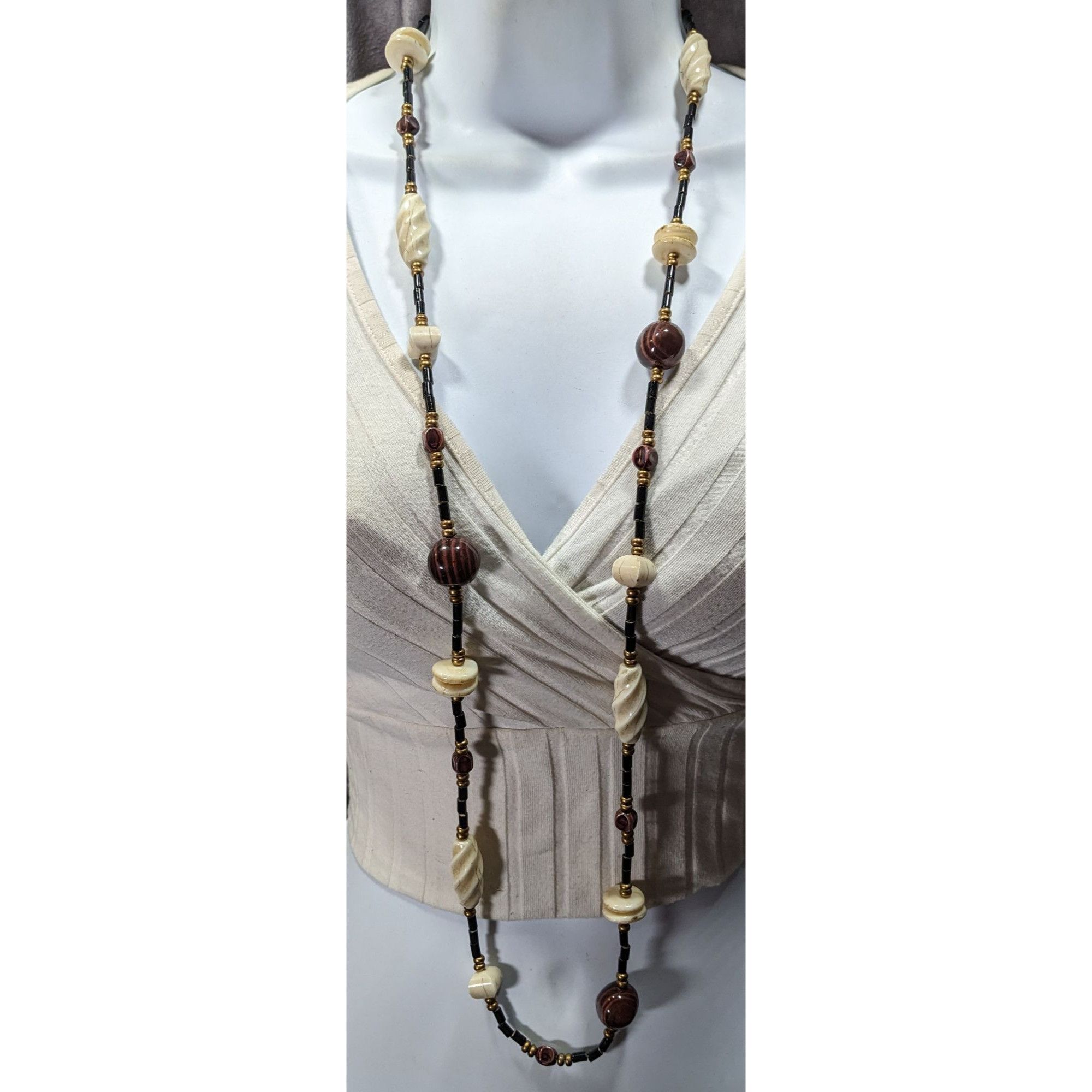 Other Vintage Chunky Brown Cream And Black Beaded Necklace Size ONE SIZE - 2 Thumbnail