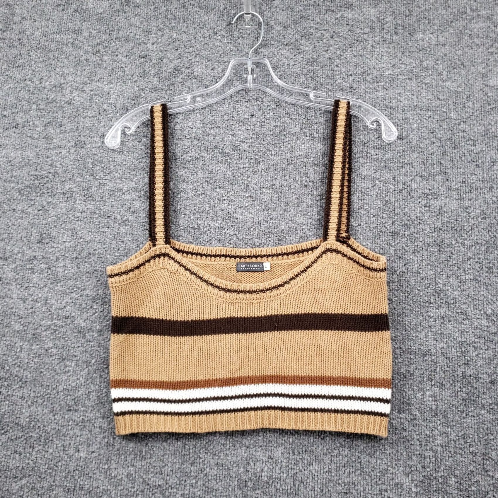 Vintage Earthbound Cropped Womens L Brown Tank Striped Sleeveless Knit Acrylic Size L / US 10 / IT 46 - 2 Thumbnail
