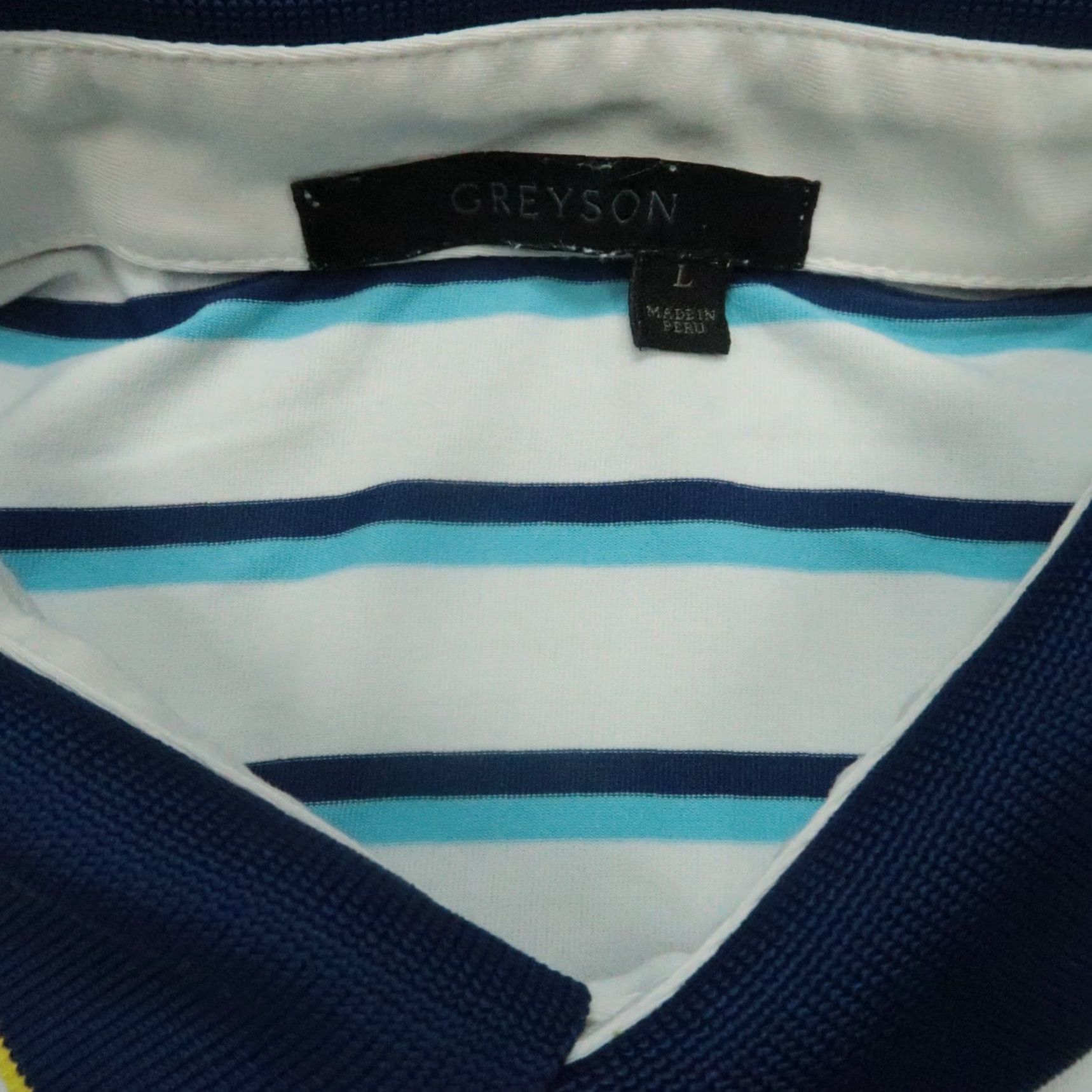 Vintage VINTAGE Greyson Polo Shirt Mens Large White Blue Striped Performance Golf Casual Size US L / EU 52-54 / 3 - 3 Thumbnail