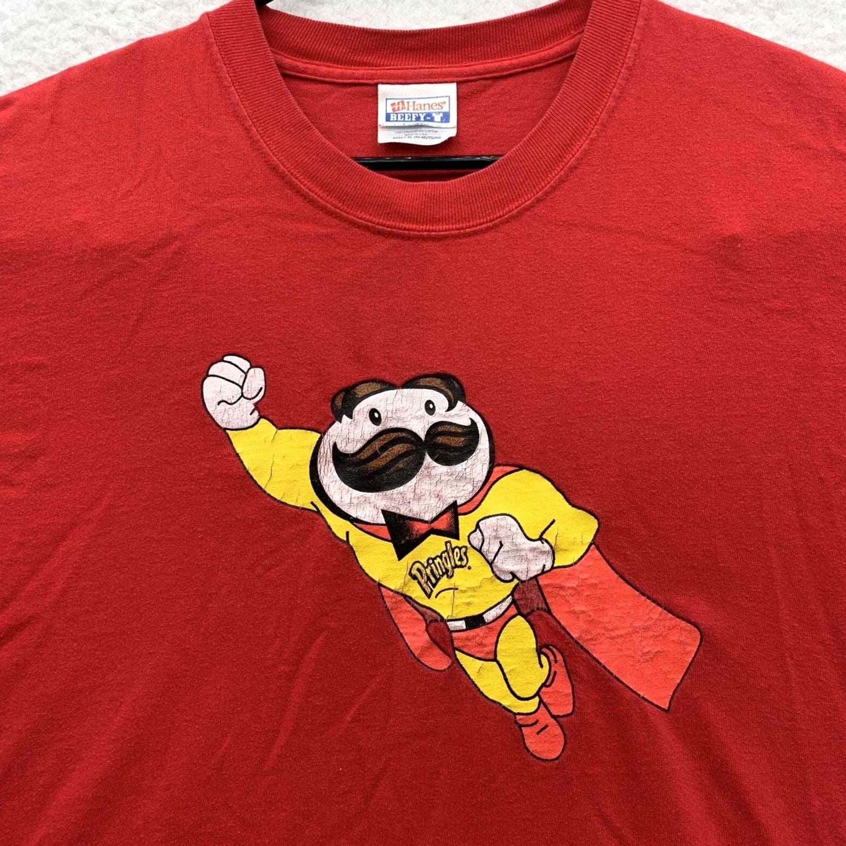 Hanes VINTAGE Hanes Beefy T-Shirt Adult XL X-Large Red Pringles Man Superhero Chips Snacks Size US XL / EU 56 / 4 - 4 Thumbnail