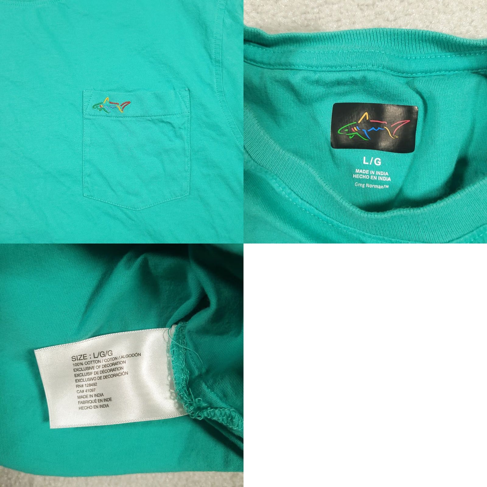 AQUA VINTAGE Greg Norman Pocket Tee Shirt Short Sleeve Sz L Bright Aqua Mens T-Shirt Cotton Pocket Short Sleeve Crew Neck 3XL Size US XXL / EU 58 / 5 - 8 Thumbnail