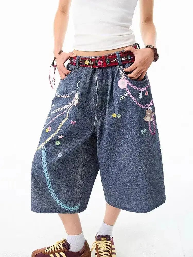 Japanese Brand Retro loose casual printed denim shorts Size US 32 / EU 48 - 6 Thumbnail
