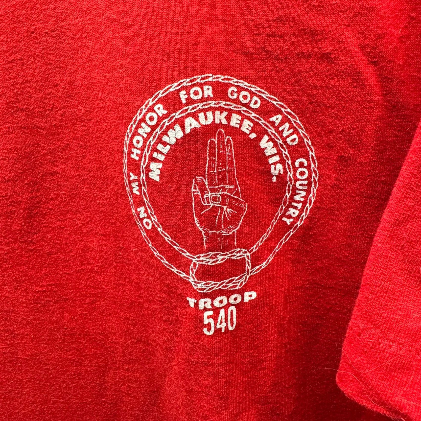 Fruit Of The Loom VINTAGE Fruit of the Loom Boy Scouts Shirt Mens XL Red 80s Classic School T-Shirt Short Sleeve Crew Neck Cotton Jersey Made in USA Size US XL / EU 56 / 4 - 3 Thumbnail