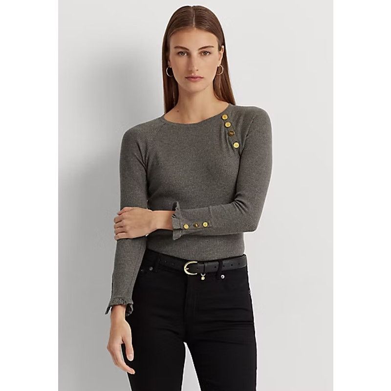 Ralph Lauren Ralph Lauren Button Trim Cotton-Blend Rib Knit Top Small Size S / US 4 / IT 40 - 1 Thumbnail