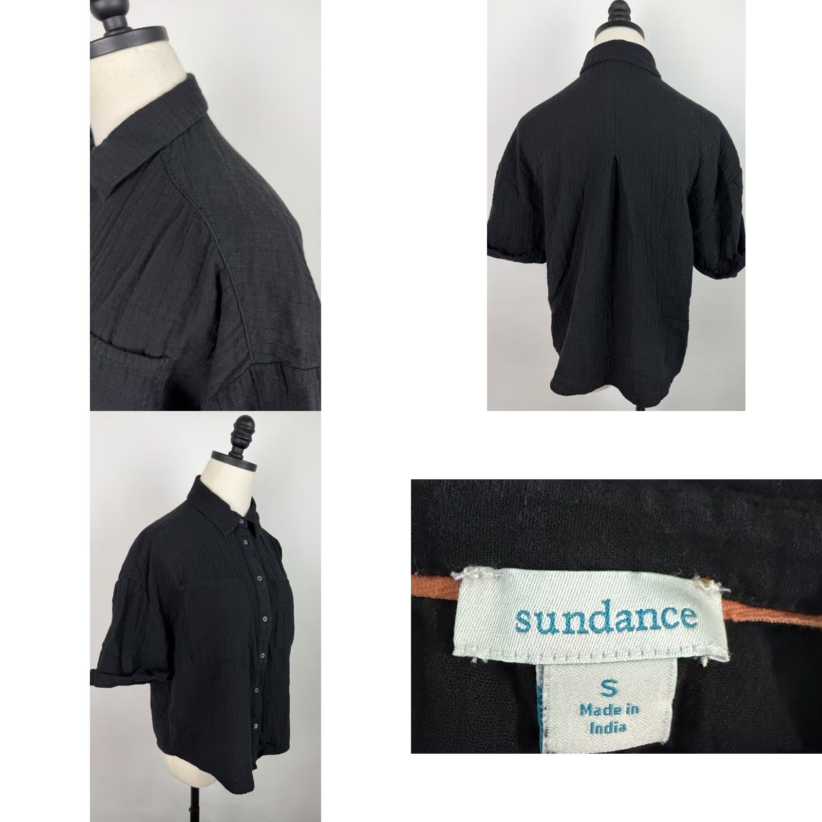 Vintage Sundance Shirt Womens Small Cotton Gauze Black Button Up Top Collared Relaxed Size S / US 4 / IT 40 - 8 Thumbnail