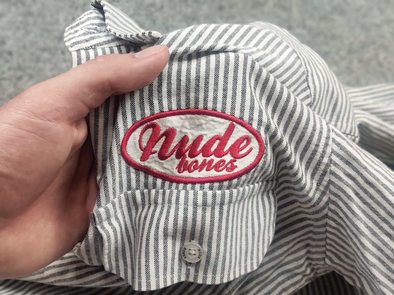 Japanese Brand Nude Bones Vintage Japan Work USA striped shirt embroidery Size US S / EU 44-46 / 1 - 8 Thumbnail