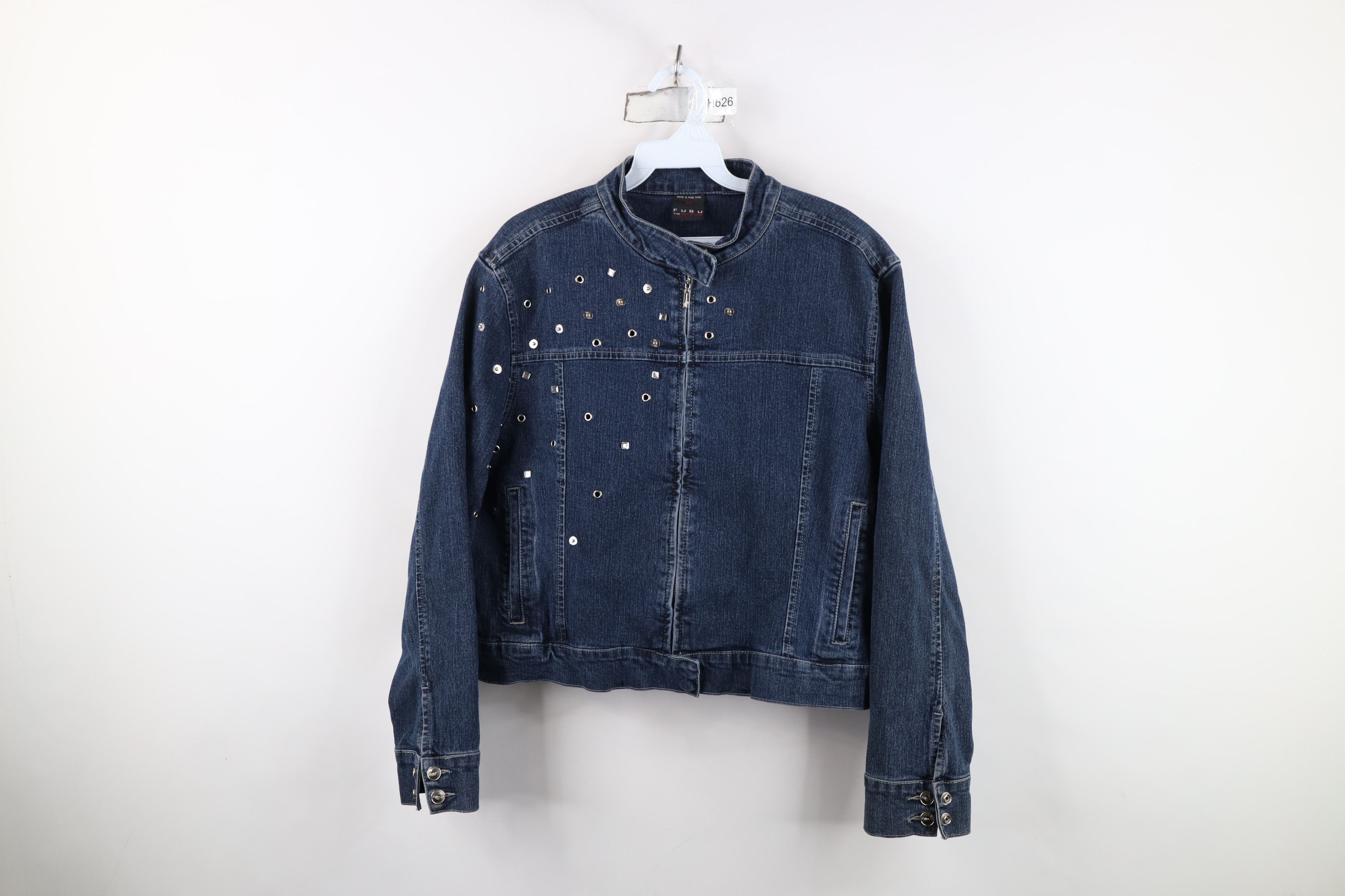 Fubu Vintage 90s Y2K FUBU Cropped Sequin Denim Jean Bomber Jacket Size XXL / US 16-18 / IT 52-54 - 1 Thumbnail