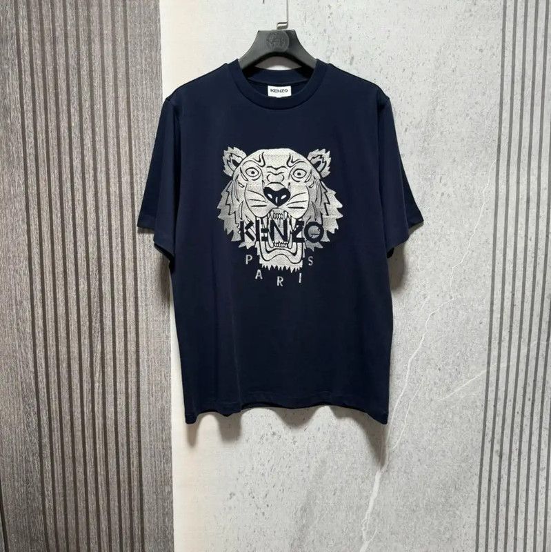 KENZO Summer Navy Cotton Embroidered Logo T-Shirt 0089