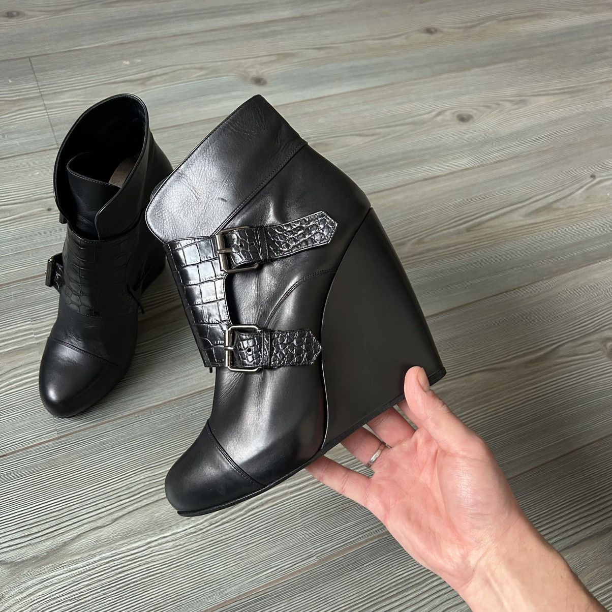 Sacai Sacai Black Buckle Leather Wedge Boots Size US 11 / IT 41 - 10 Thumbnail