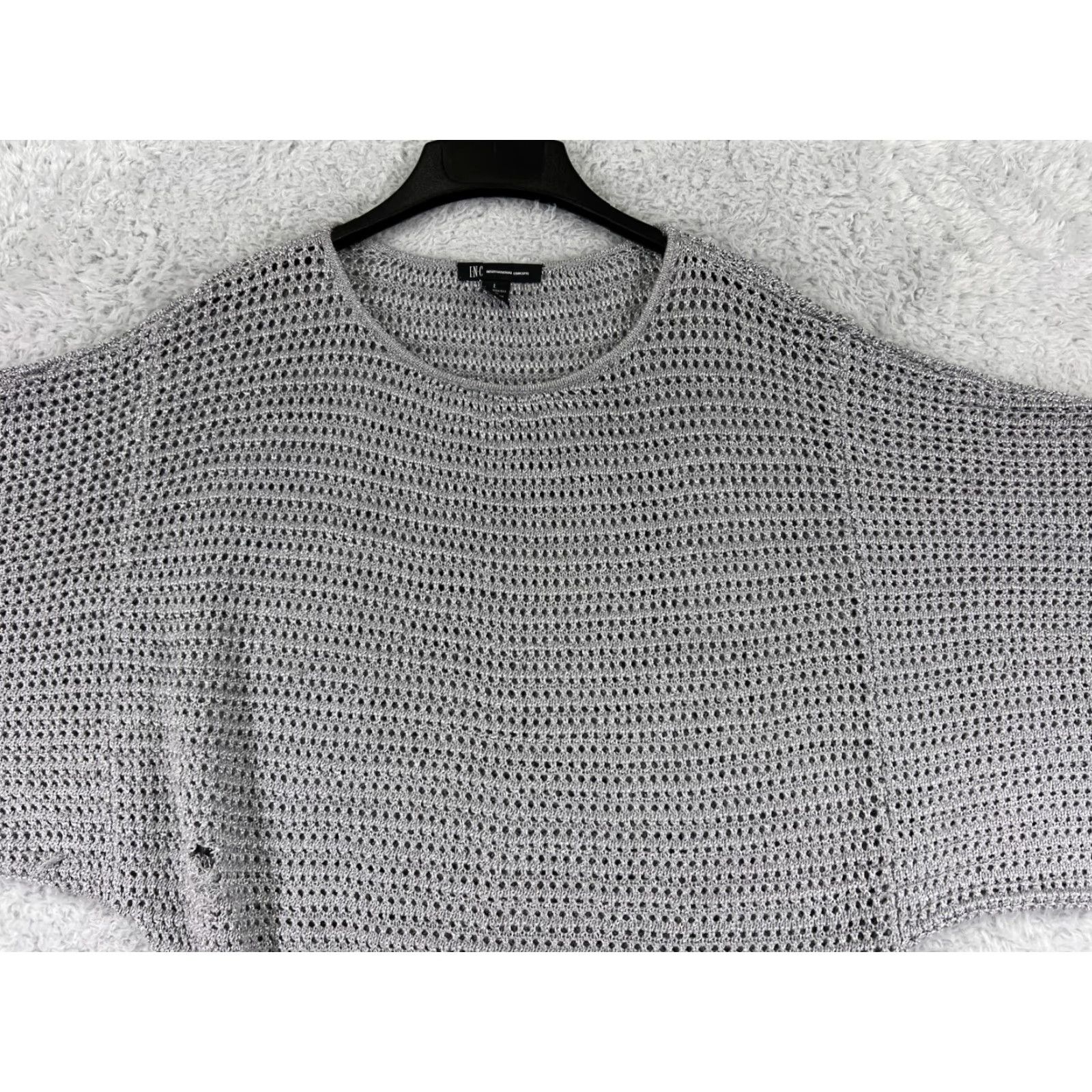 Vintage INC International Concepts Sweater Women's Large Gray Chunky Knit Pullover Viscose Blend Long Sleeve Casual Workwear Menswear Size L / US 10 / IT 46 - 5 Thumbnail