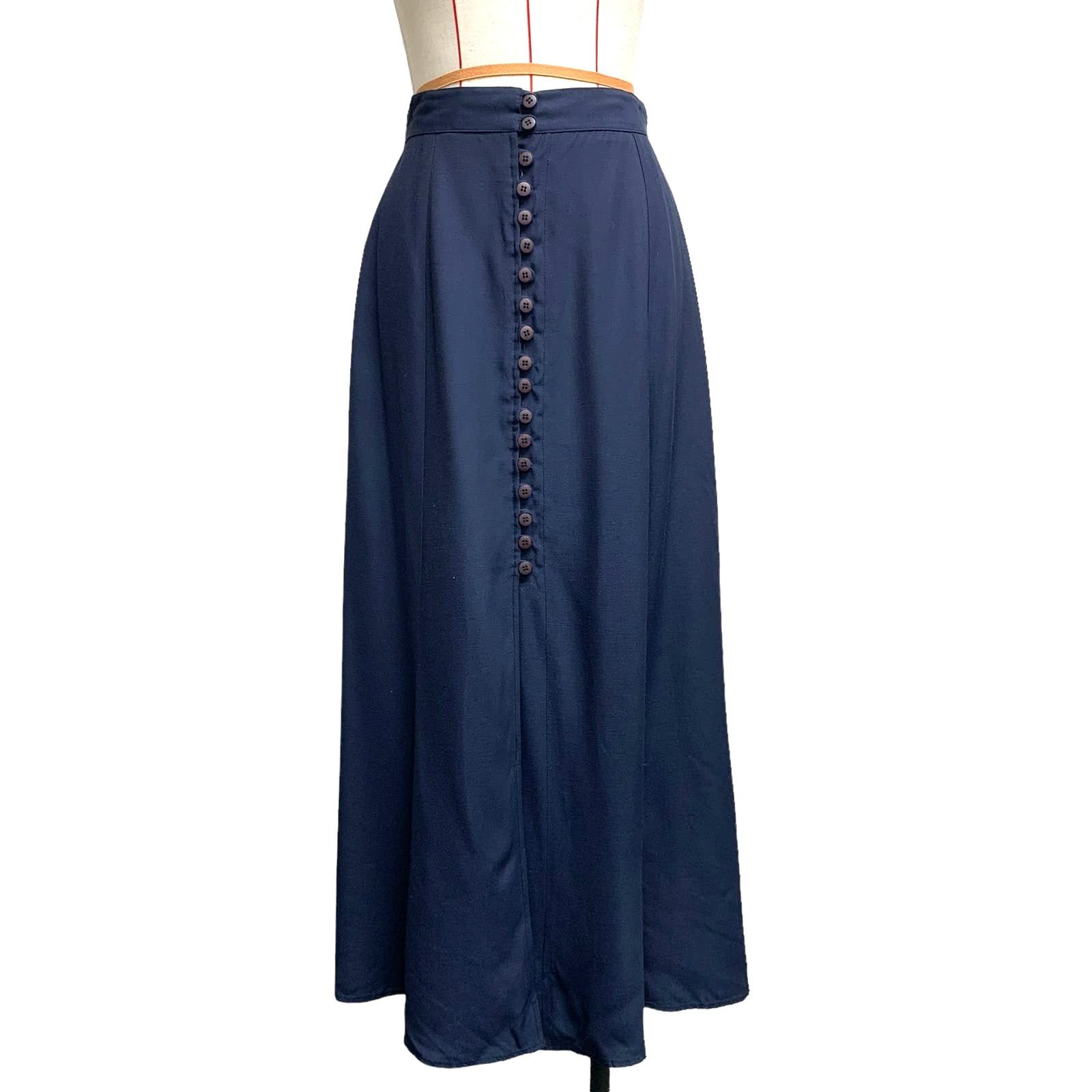 Vintage Vintage Stage Blue Button Front Flowy High Waist Skirt Size 28" / US 6 / IT 42 - 1 Thumbnail