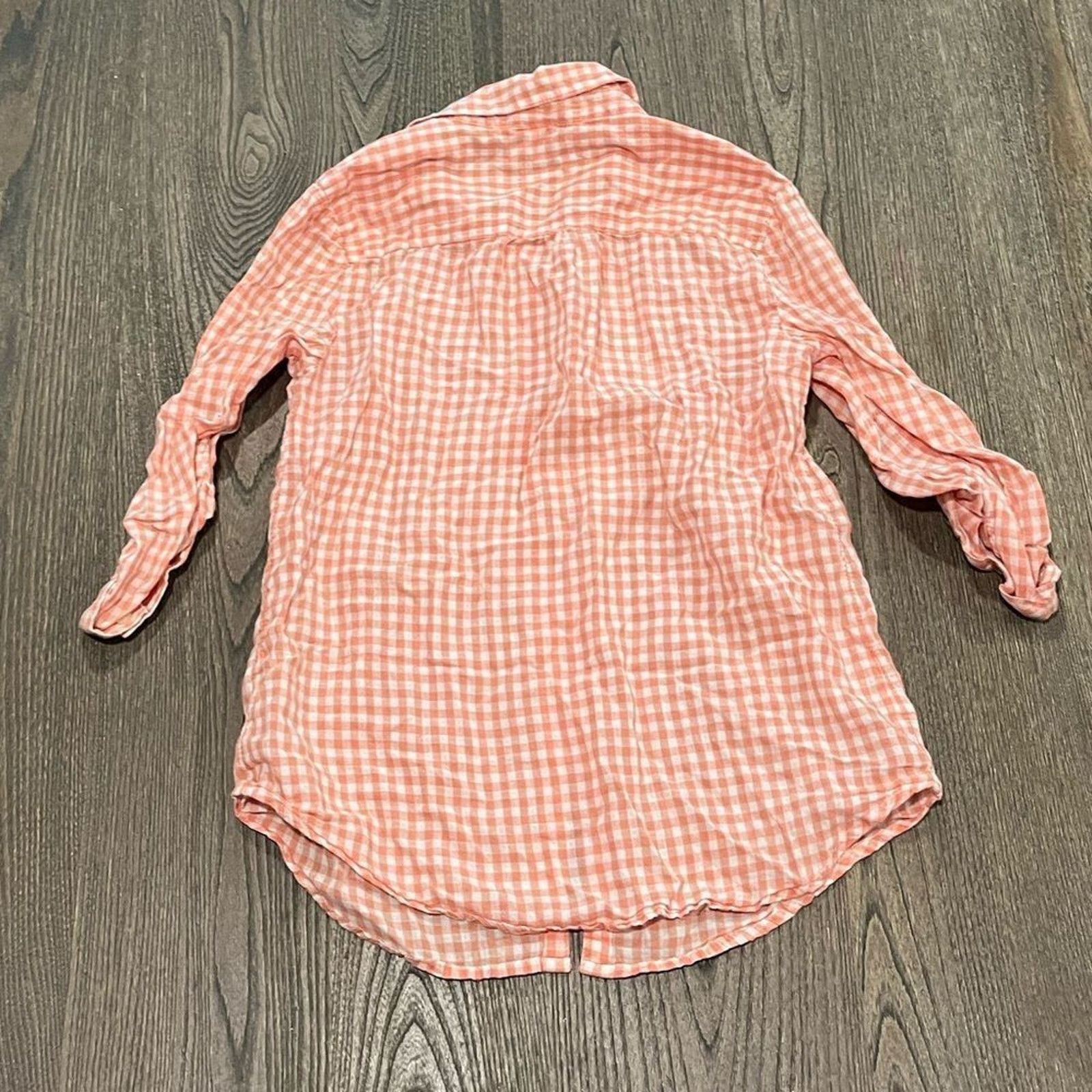 Vintage LC Lauren Conrad Peach White Gingham Print Blouse Size XS Size XS / US 0-2 / IT 36-38 - 5 Thumbnail