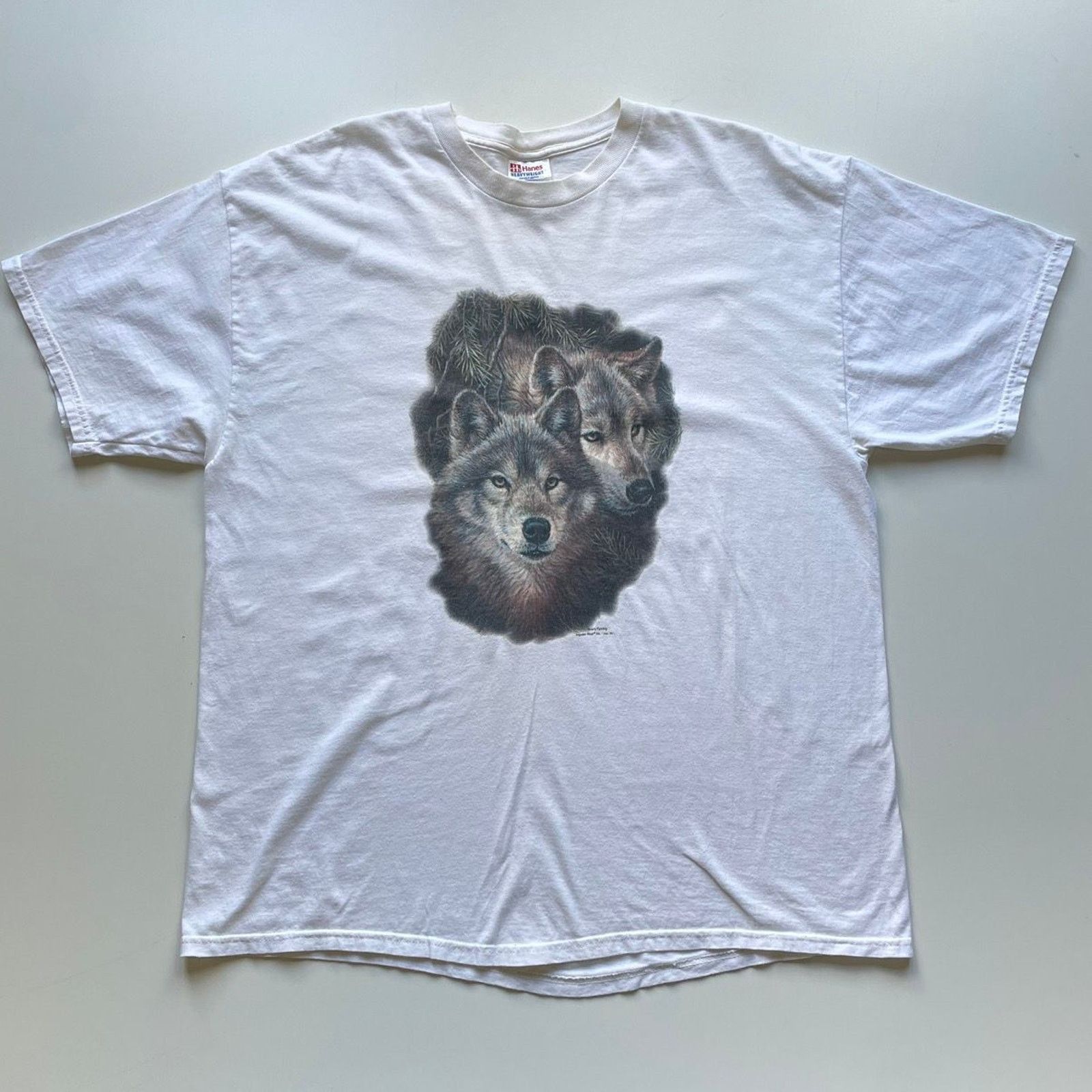 Hanes Vintage 90s Wolf Wildlife Animal Art T Shirt XL Hanes Rare Size US XL / EU 56 / 4 - 1 Thumbnail