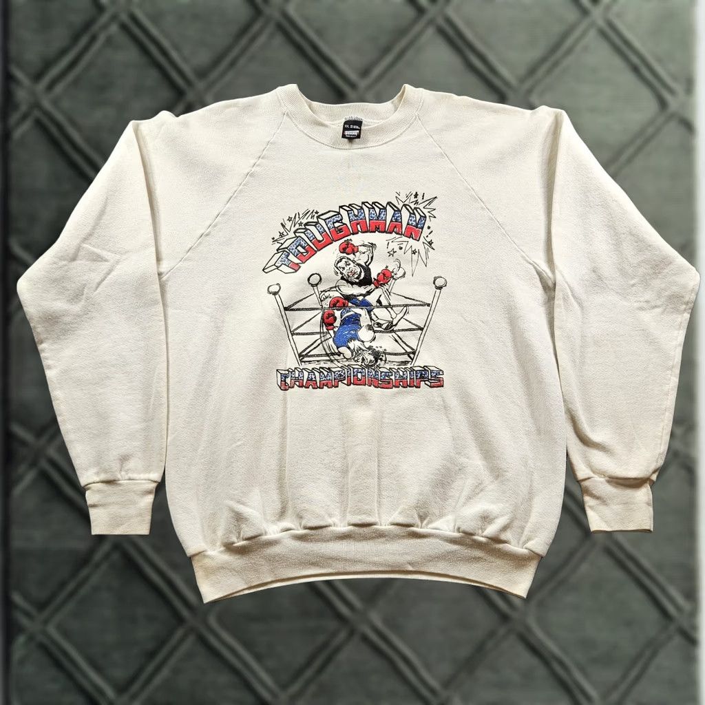 Vintage VINTAGE 80s Toughman Championship Made In USA Crewneck Sweatshirt XXL RARE Screen Stars White USA 80s Mens Pullover Sweatshirt Size US XXL / EU 58 / 5 - 1 Thumbnail