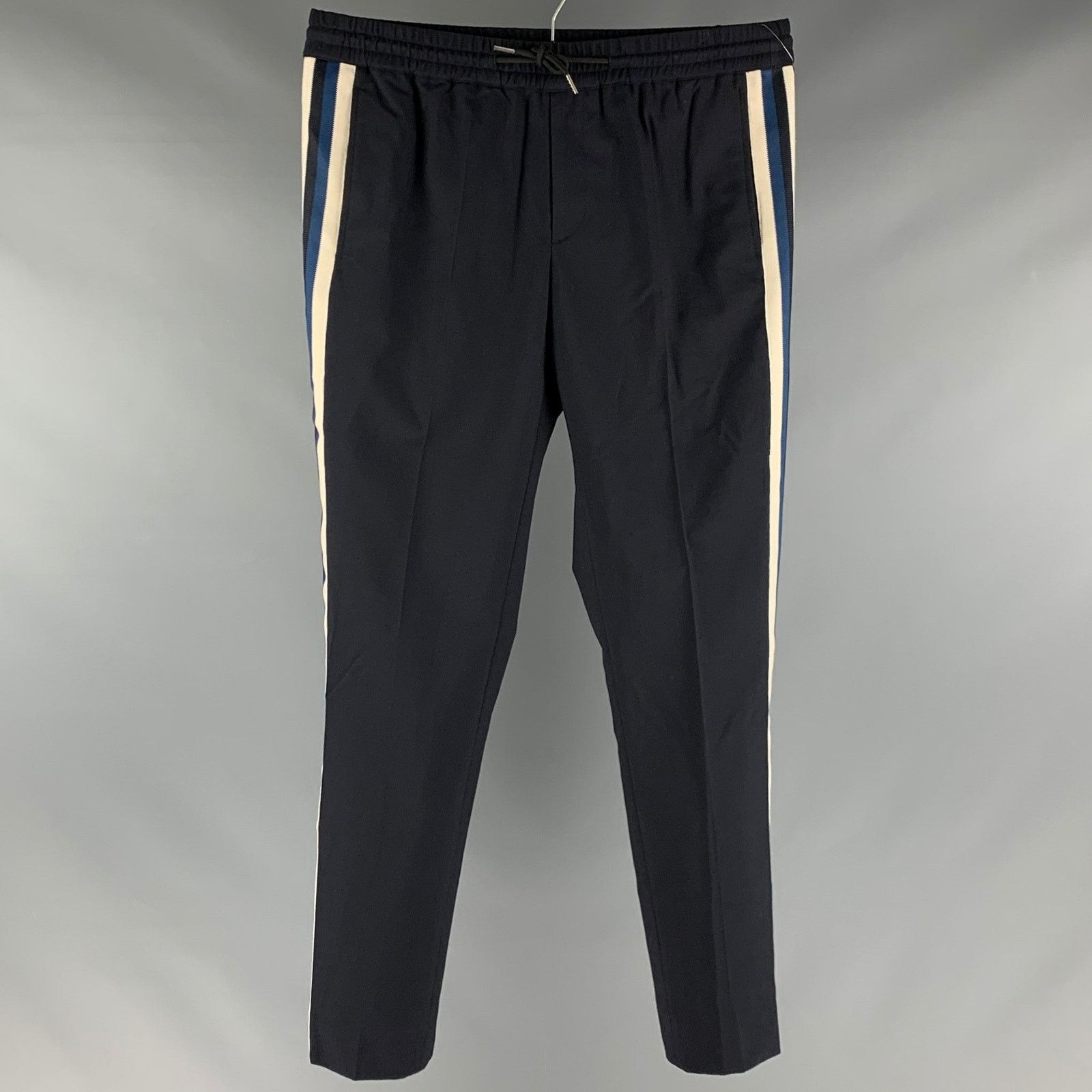 Sandro Navy White Vertical Stripe Wool Drawstring Casual Pants Size US 30 / EU 46 - 1 Thumbnail