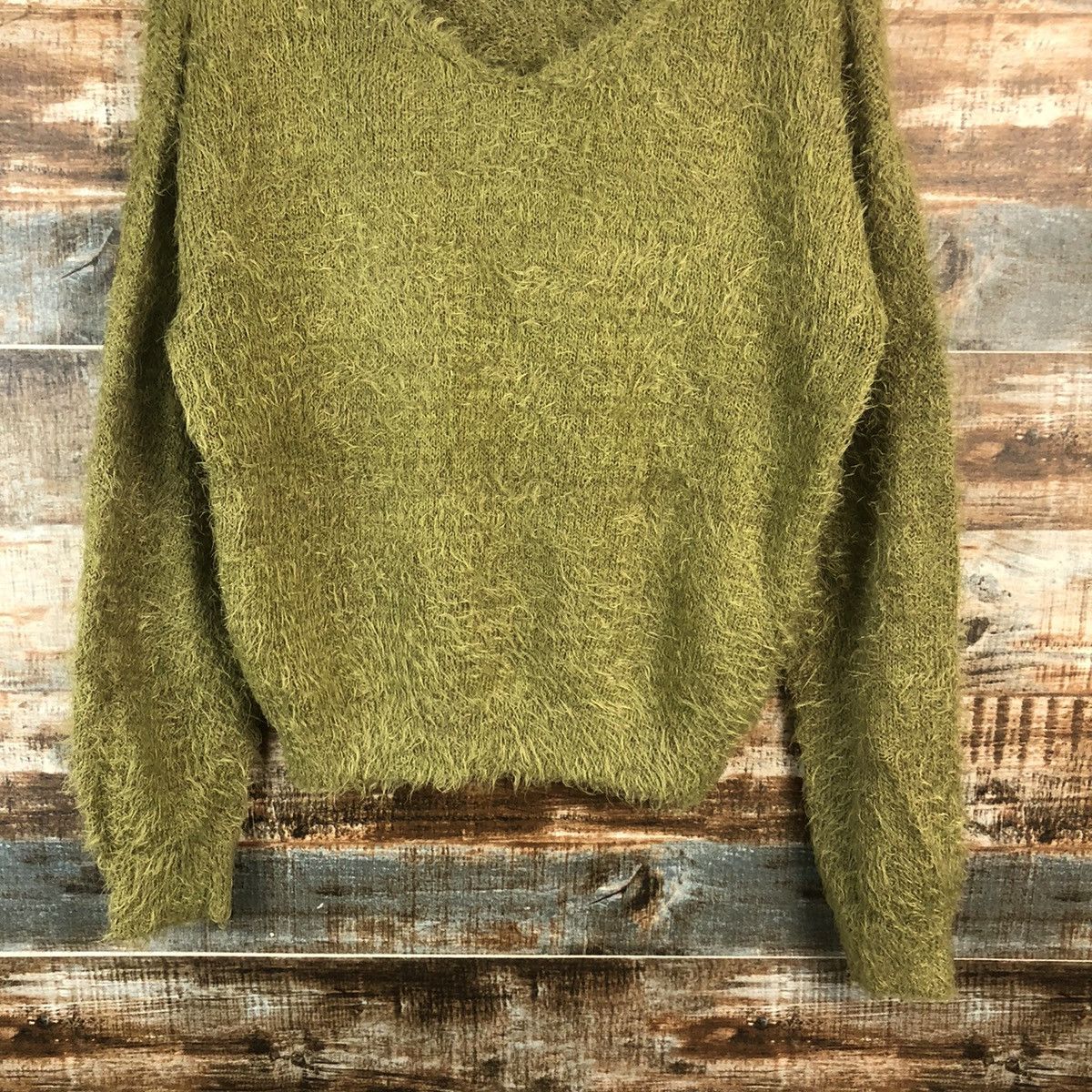 Vintage DL Mounior Green Mohair shaggy fur Knitwear #C404 Size M / US 6-8 / IT 42-44 - 3 Thumbnail