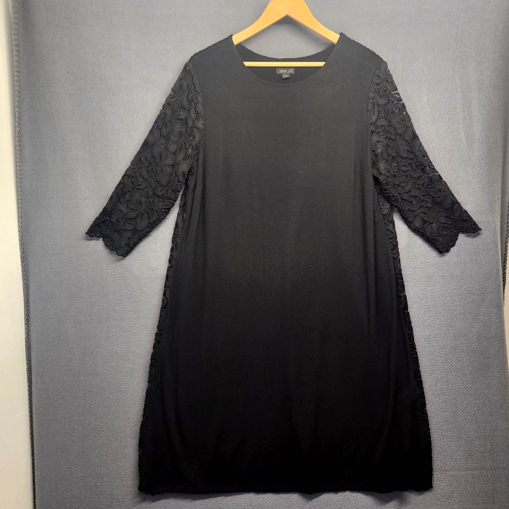 J. Jill J.Jill Wearever Black Lace Dress 3/4 Sleeve Knit Womens 1X Shift Size XL / US 12-14 / IT 48-50 - 2 Thumbnail