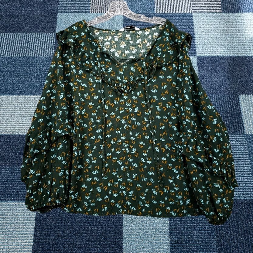 Vintage Sonoma Blouse Womens 3X Plus Green Floral Ruffle Long Sleeve Boho Peasant Top Size XXL / US 16-18 / IT 52-54 - 1 Thumbnail