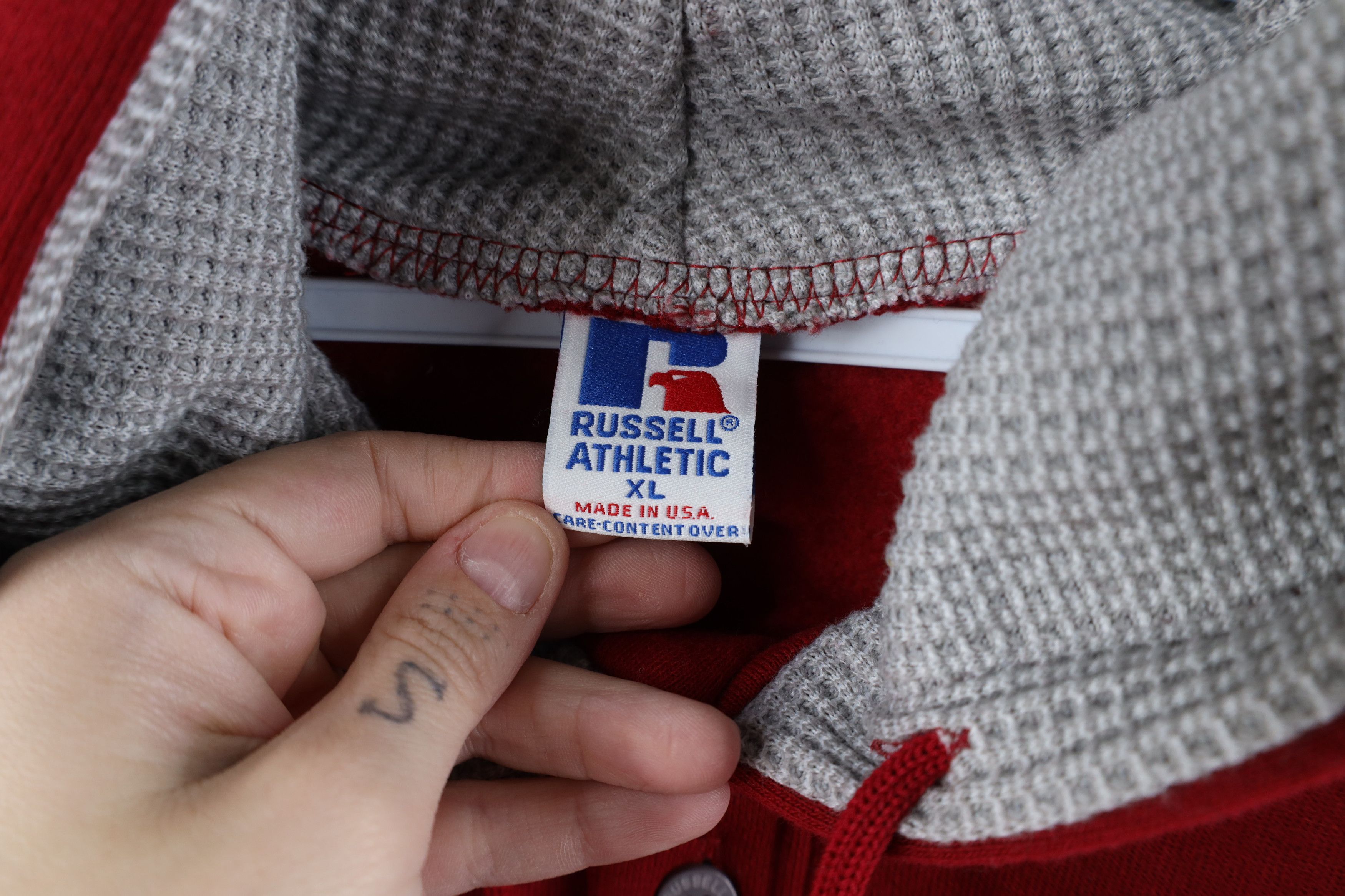 Russell Athletic × Vintage Vintage 90s Russell Athletic Henley Hoodie Sweatshirt USA Size US XL / EU 56 / 4 - 10 Thumbnail