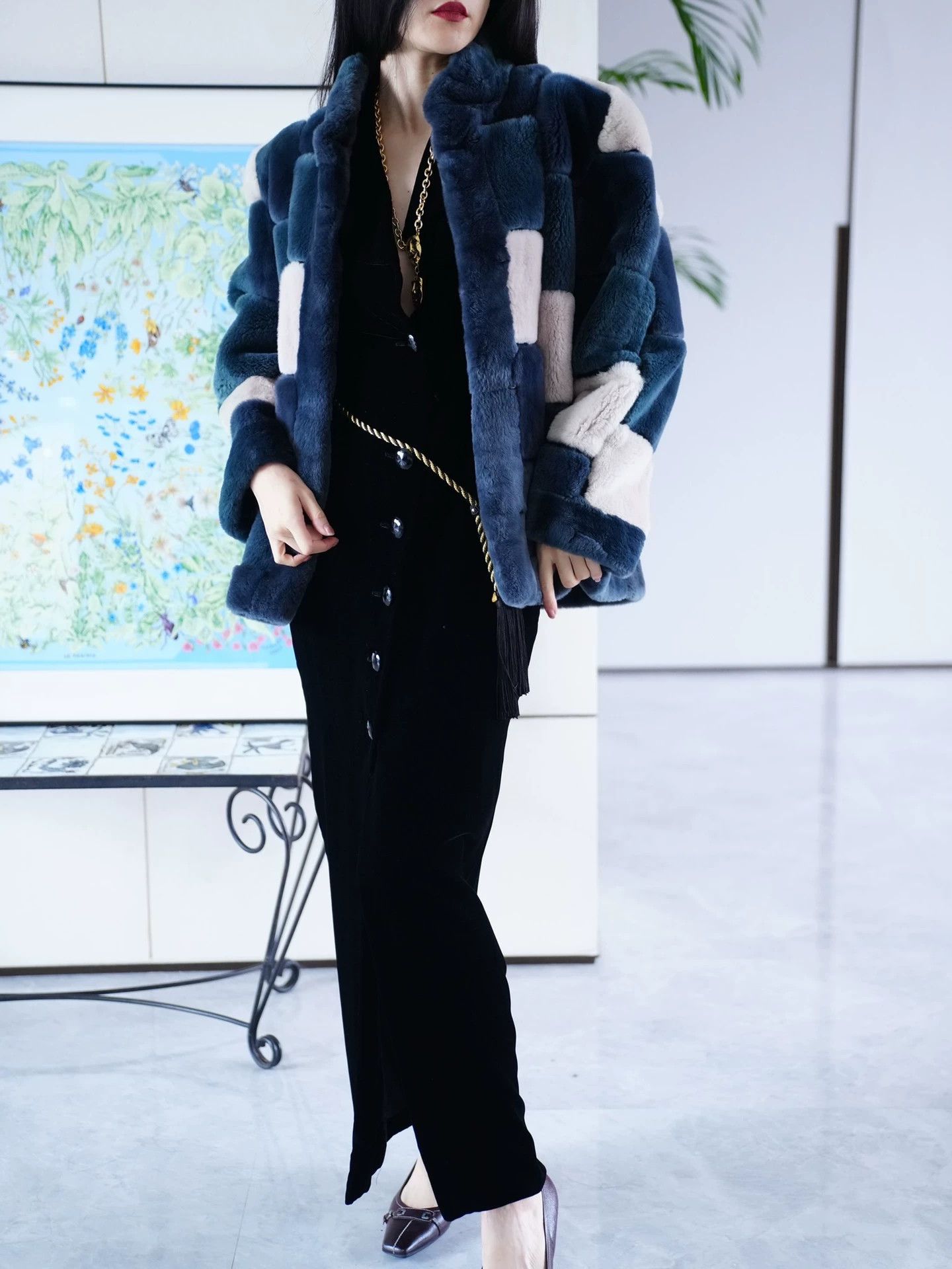 Louis Feraud Louis Feraud Vintage Two-Tone Deep Blue Fur Coat Size ONE SIZE - 9 Thumbnail