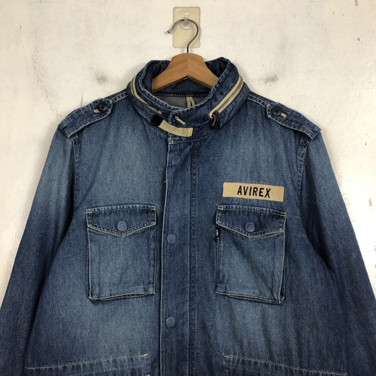 Avirex 💥VINTAGE DENIM BIKER JACKET AVIREX USN MILITARY Size US L / EU 52-54 / 3 - 5 Thumbnail