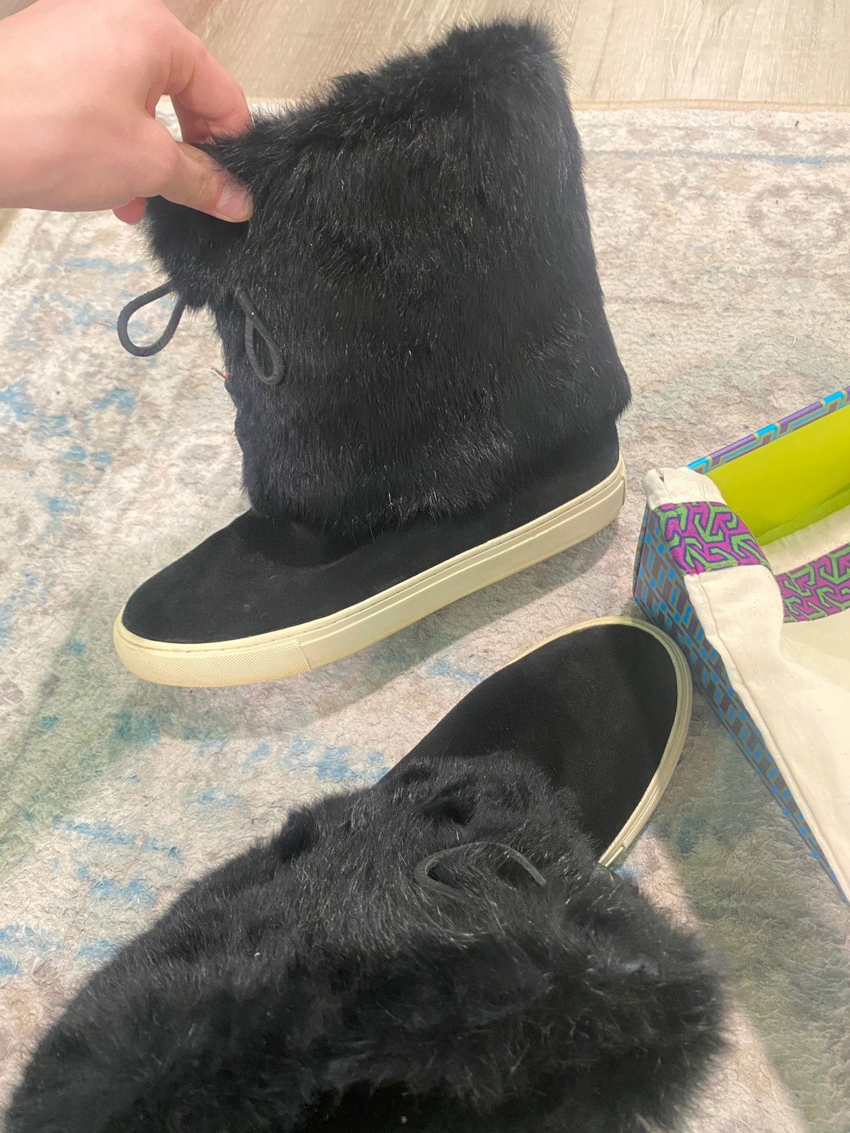 Tory Burch Tory Burch black Anjelica boots rabbit fur split suede Size US 11 / IT 41 - 5 Thumbnail