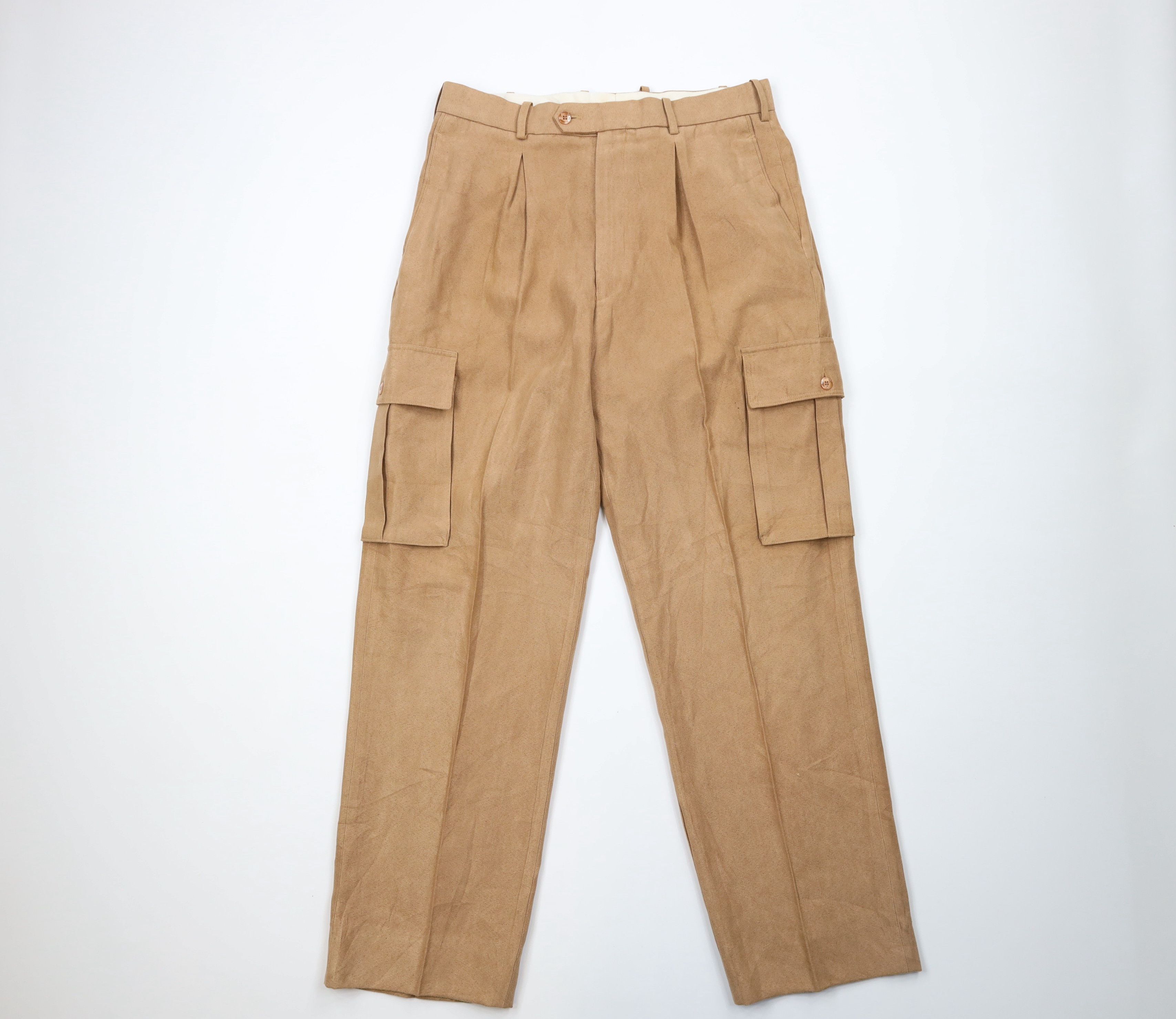 Image of Vintage 90's Streetwear Pleated Wide Leg Cargo Pants Beige in Brown, Men's (Size 34)