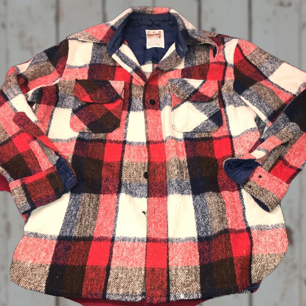 Vintage VINTAGE Montgomery Ward CPO Shirt Jacket Wool Linen Plaid Wool Blend 1970s Medium Mens Red Blue Size US M / EU 48-50 / 2 - 1 Thumbnail