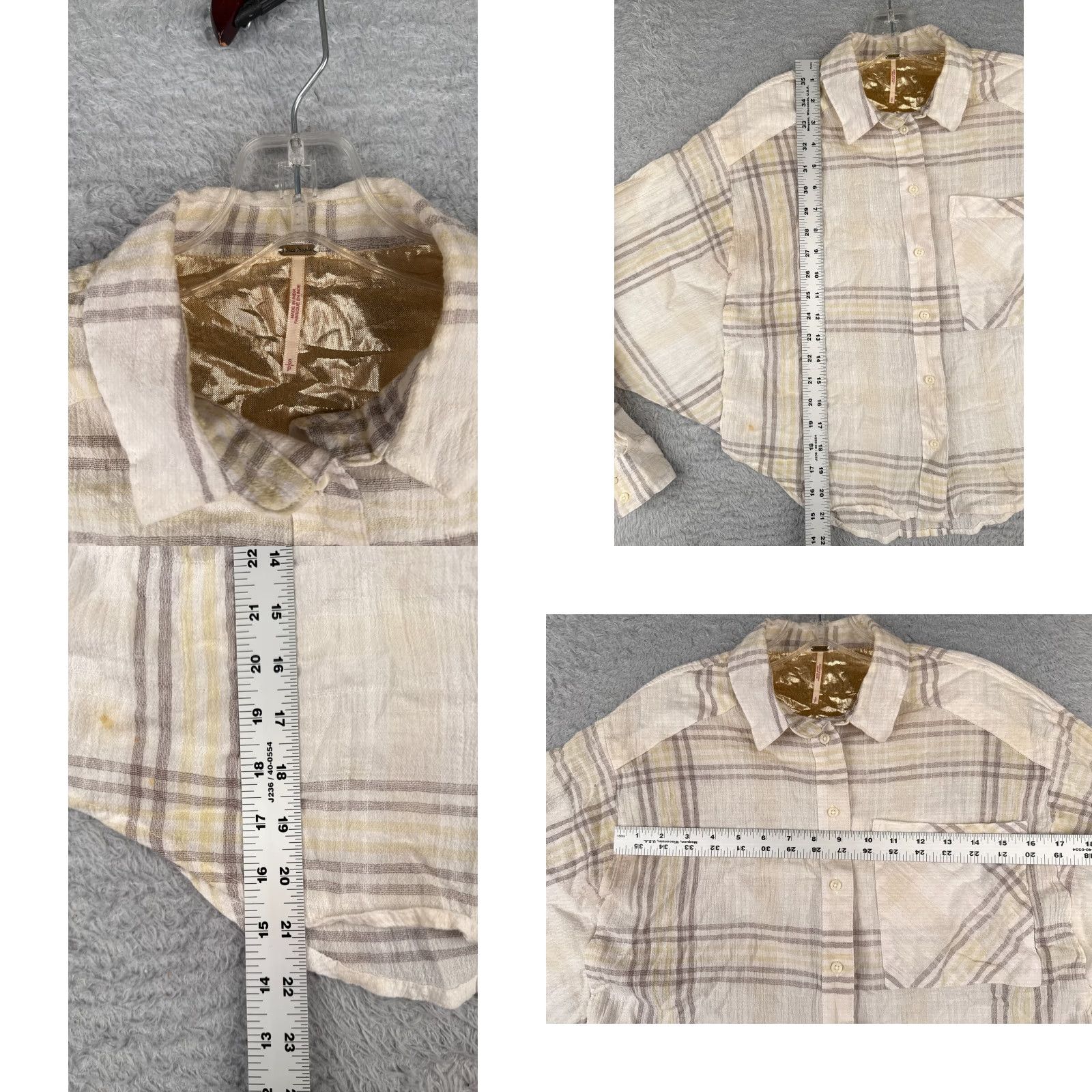 Free People Free People Button-Up Shirt Womens Small Beige Plaid Linen Crop Long Sleeve Casual Size S / US 4 / IT 40 - 8 Thumbnail
