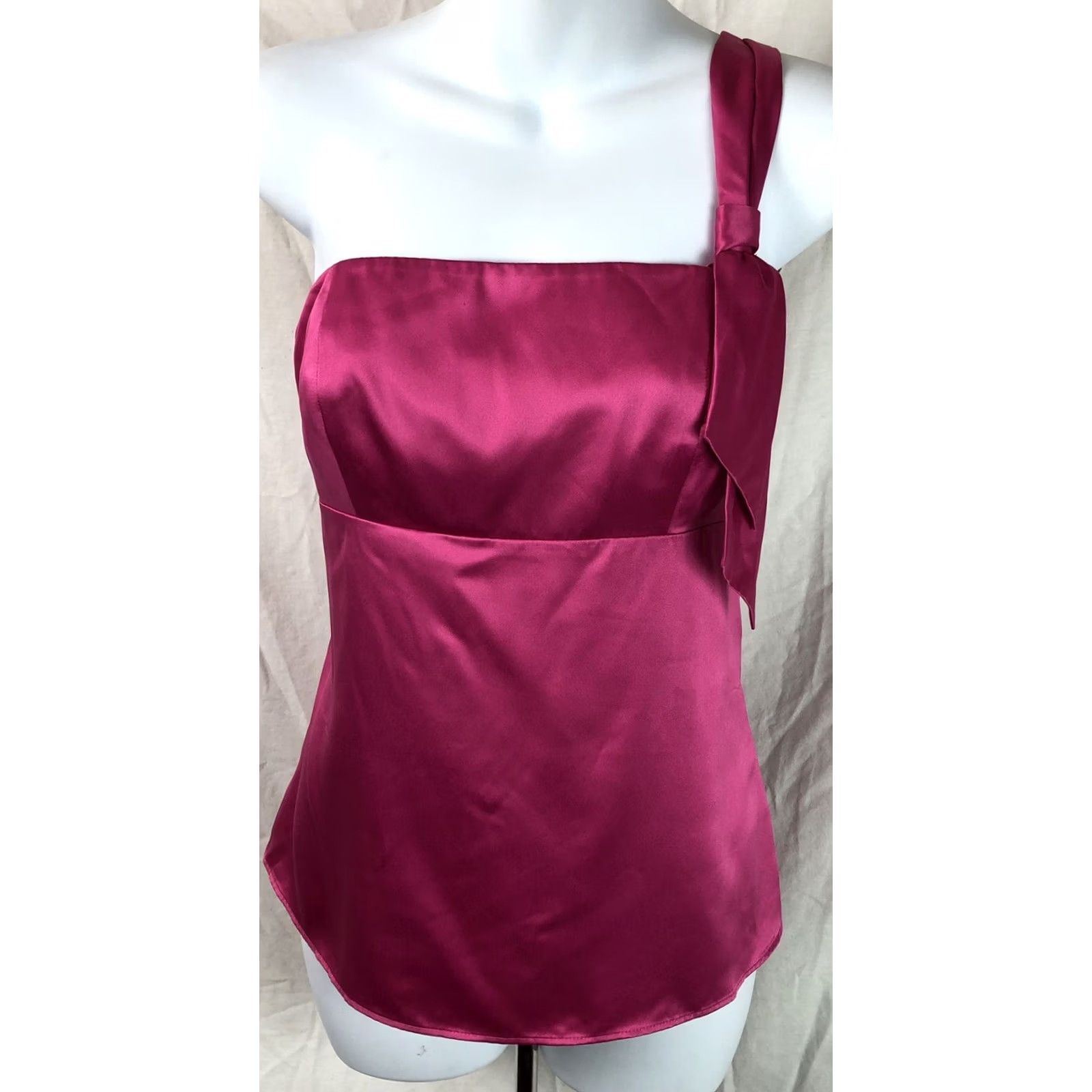 Ann Taylor Ann Taylor Loft Camisole Satin Top One Shoulder Tie Pink 8P ShelfBra Women Dress Formal Party/Cocktail Wedding Satin Blouse Size M / US 6-8 / IT 42-44 - 2 Thumbnail