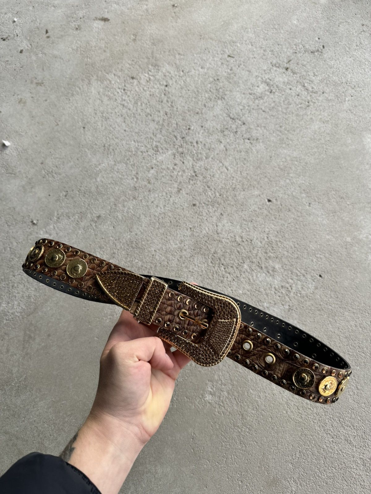 Pre-owned Avant Garde Rhinestones Brown Belt Bb Simon Style