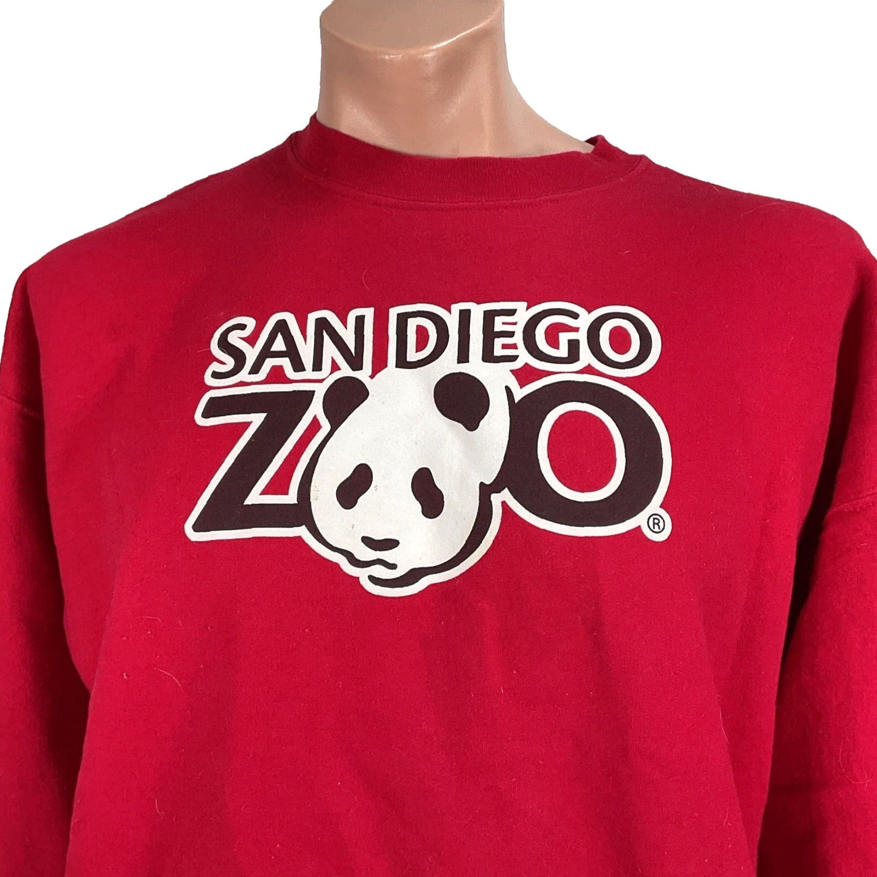 VINTAGE Hanes San Diego Zoo Giant Panda Sweatshirt Shirt Pullover Crew Neck Long Sleeve Red L Unisex Adults Mens