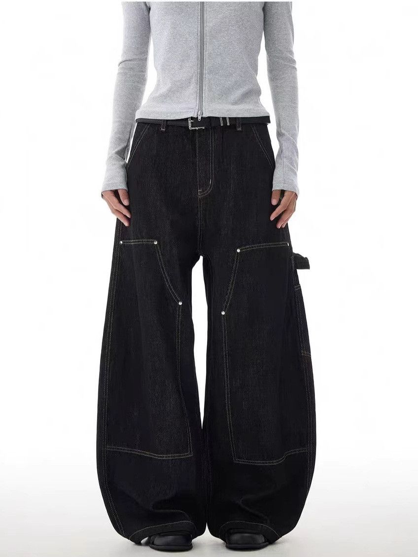 Retro Men's Loose Casual Wide-Leg Workwear Curved Jeans