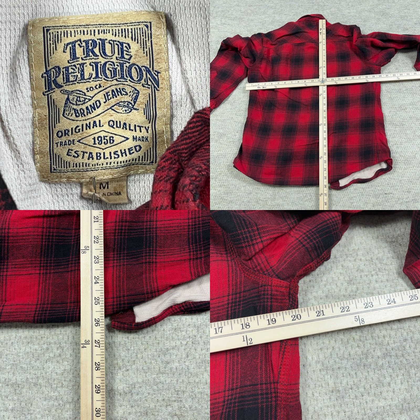 True Religion True Religion Shacket Shirt Jacket Red Plaid Men M Lined Quilted Cotton Pocket Pearl Snap Button Vintage: No Size US M / EU 48-50 / 2 - 8 Thumbnail