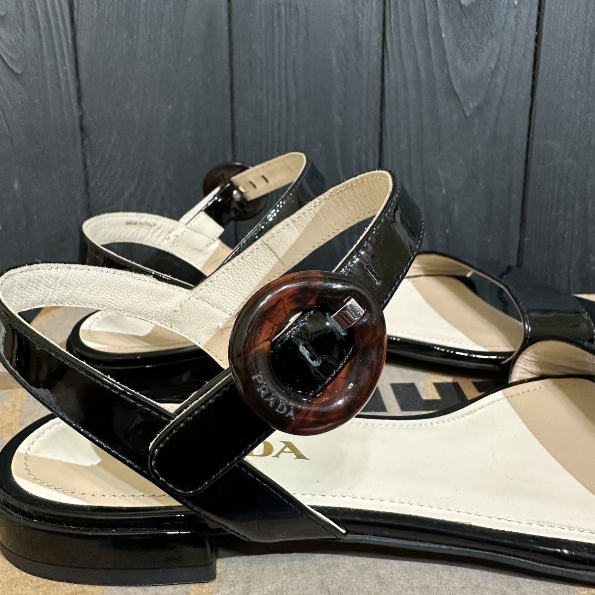 Prada PRADA Black women’s Patent Leather Sandals Size 37 Size US 7 / IT 37 - 4 Thumbnail