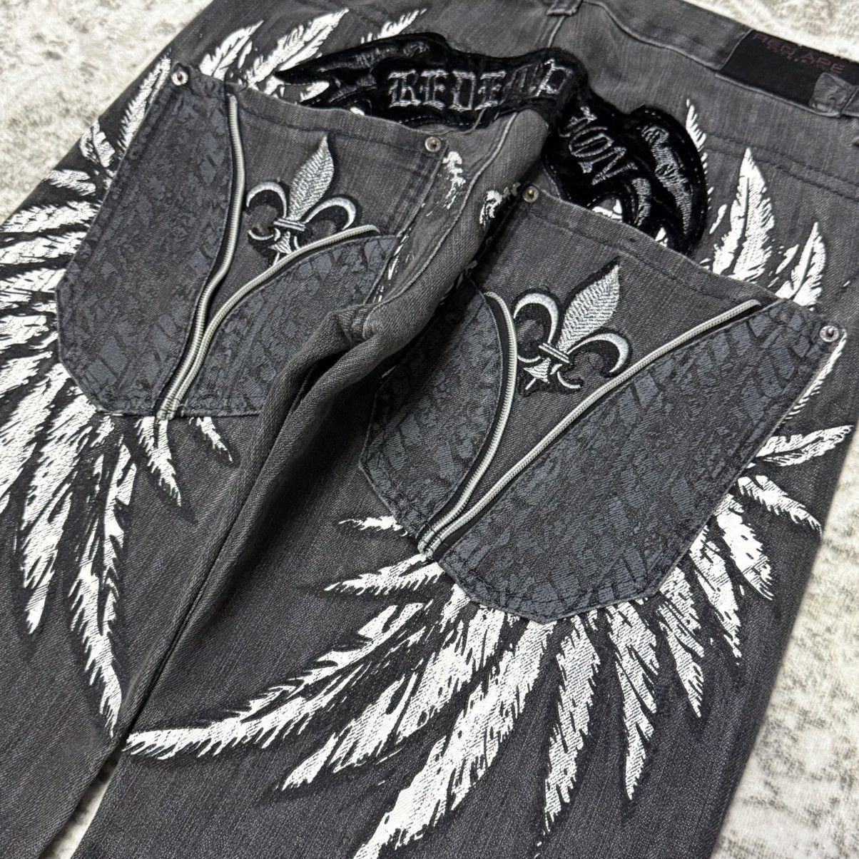 Japanese Brand Japanese Brand Red Ape Embroidery Gothic Wings Flare Jeans Size US 30 / EU 46 - 4 Thumbnail
