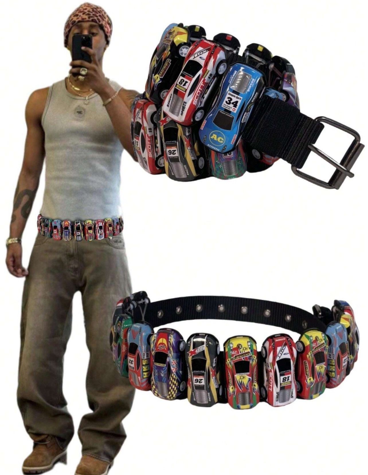 Vintage HANDMADE MINI RACE CAR SHAPED BELT Size ONE SIZE - 7 Thumbnail