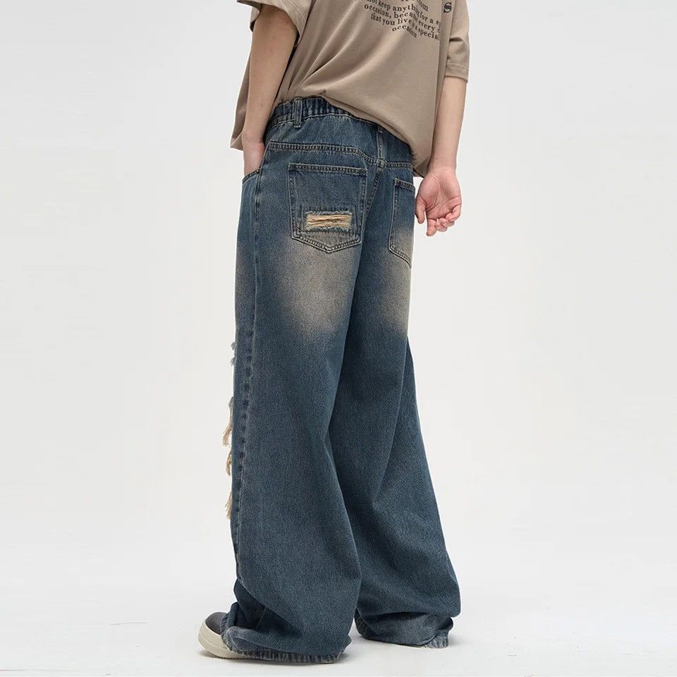 Ripped Blue Jeans Harajuku Wide Leg Pants