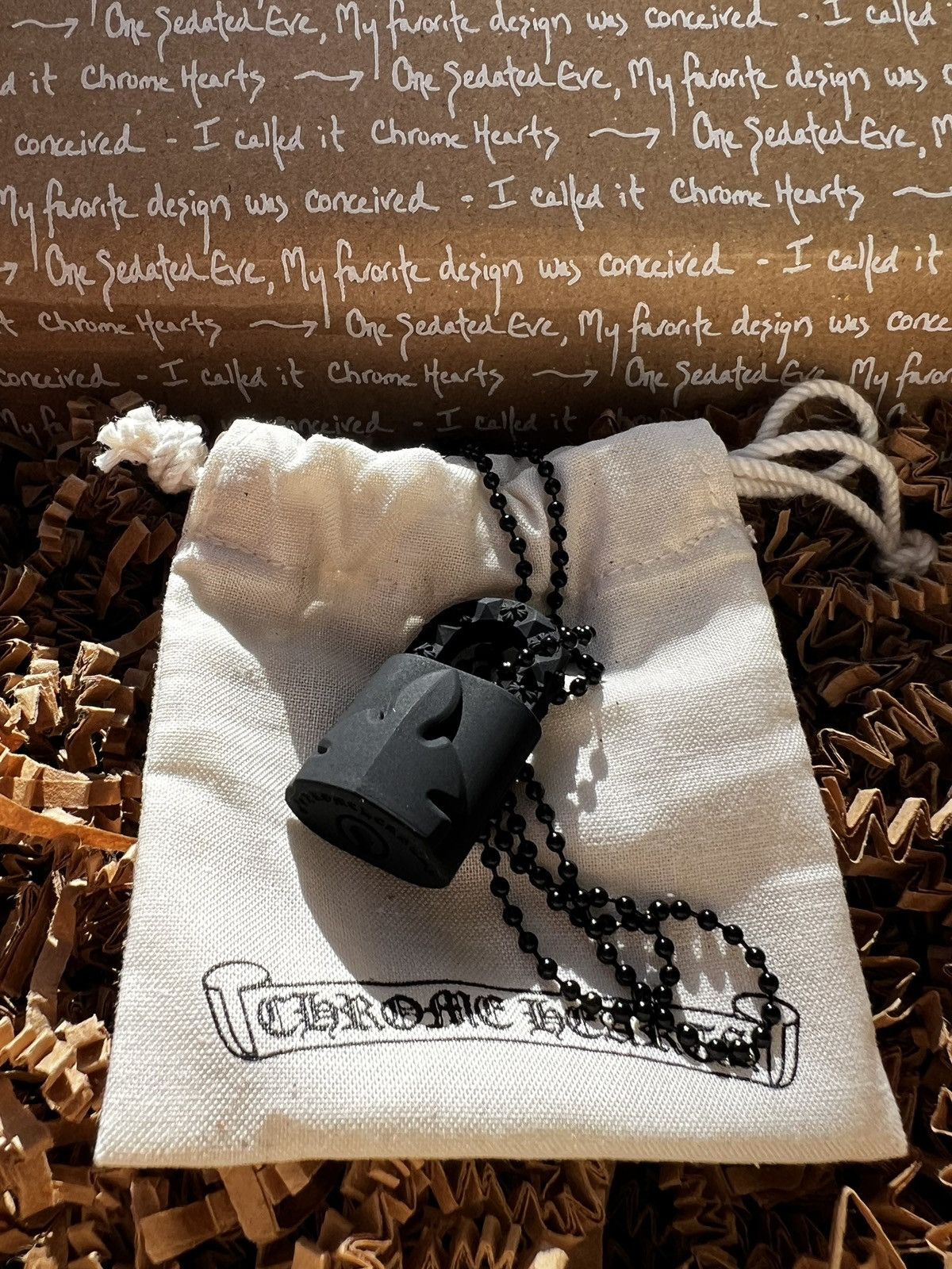 image of Chrome Hearts Fleurknee Padlock Necklace in Black, Men's