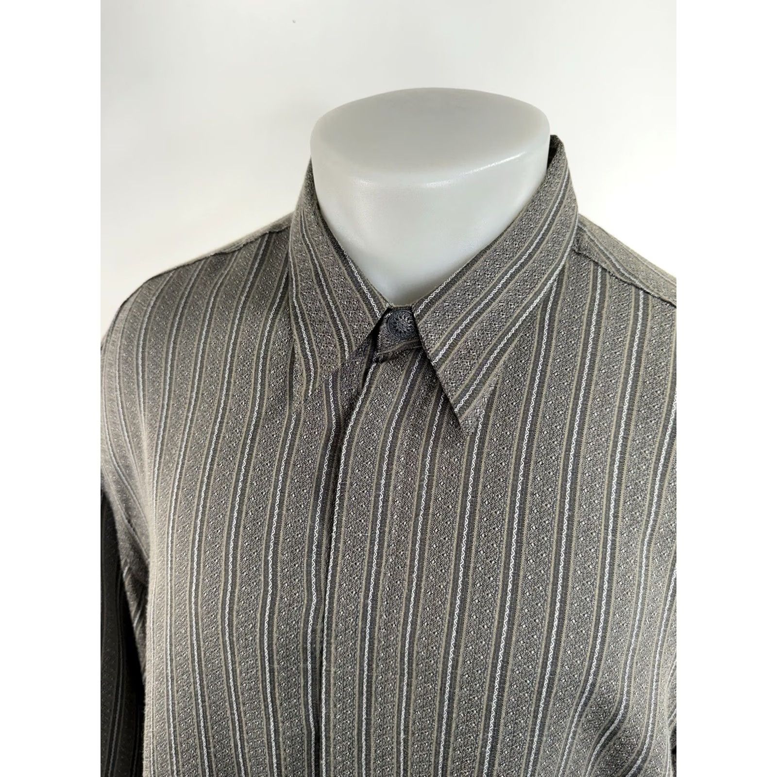 Vintage Bernini Shirt Mens XL Gray BEVERLY HILLS Striped Viscose Size US XL / EU 56 / 4 - 3 Thumbnail