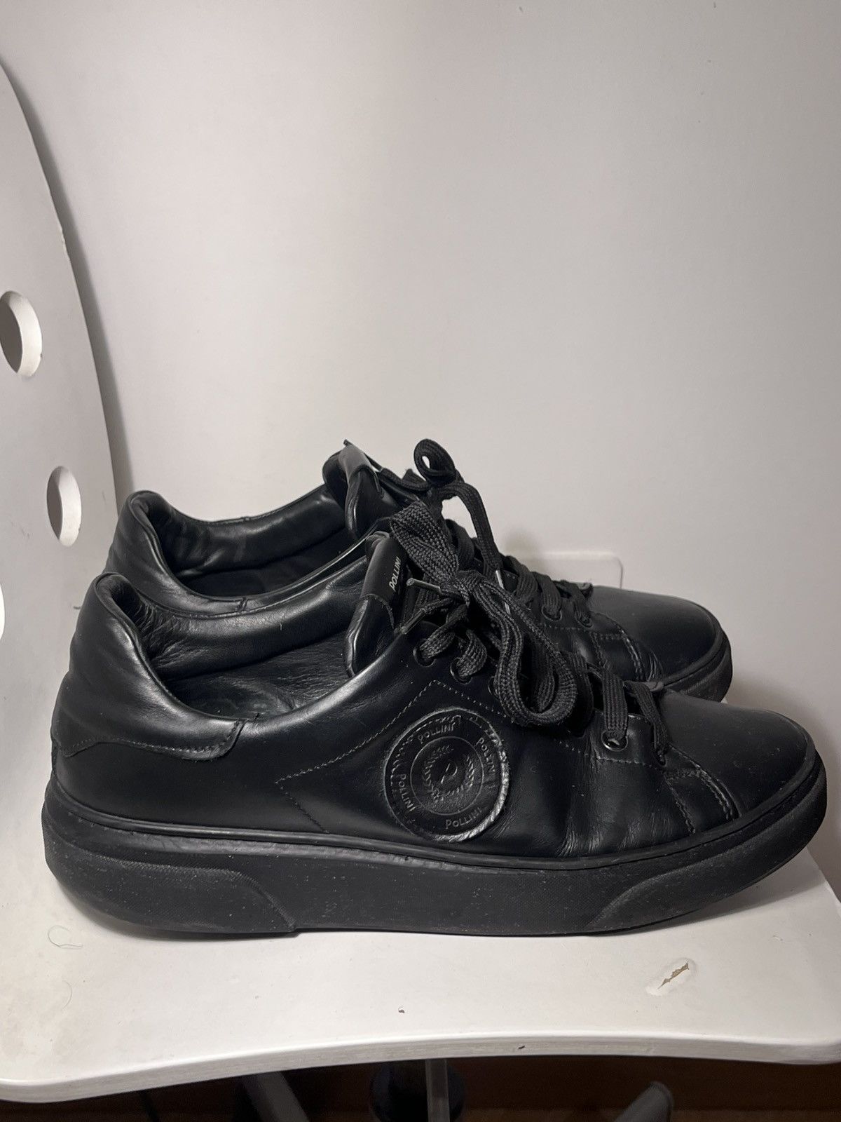 Pollini Pollini 1953 Black Leather Low Top Sneakers Size US 10.5 / EU 43-44 - 4 Thumbnail
