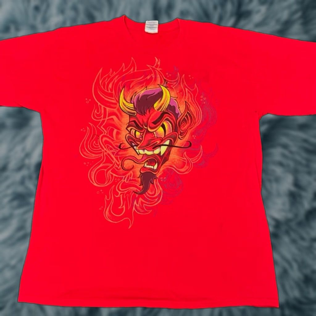 Vintage Vintage Y2K Devil Tattoo Tribal Flames VTG Punk Grunge Hip Hop Shirt Mens Size M Red Size US M / EU 48-50 / 2 - 1 Thumbnail